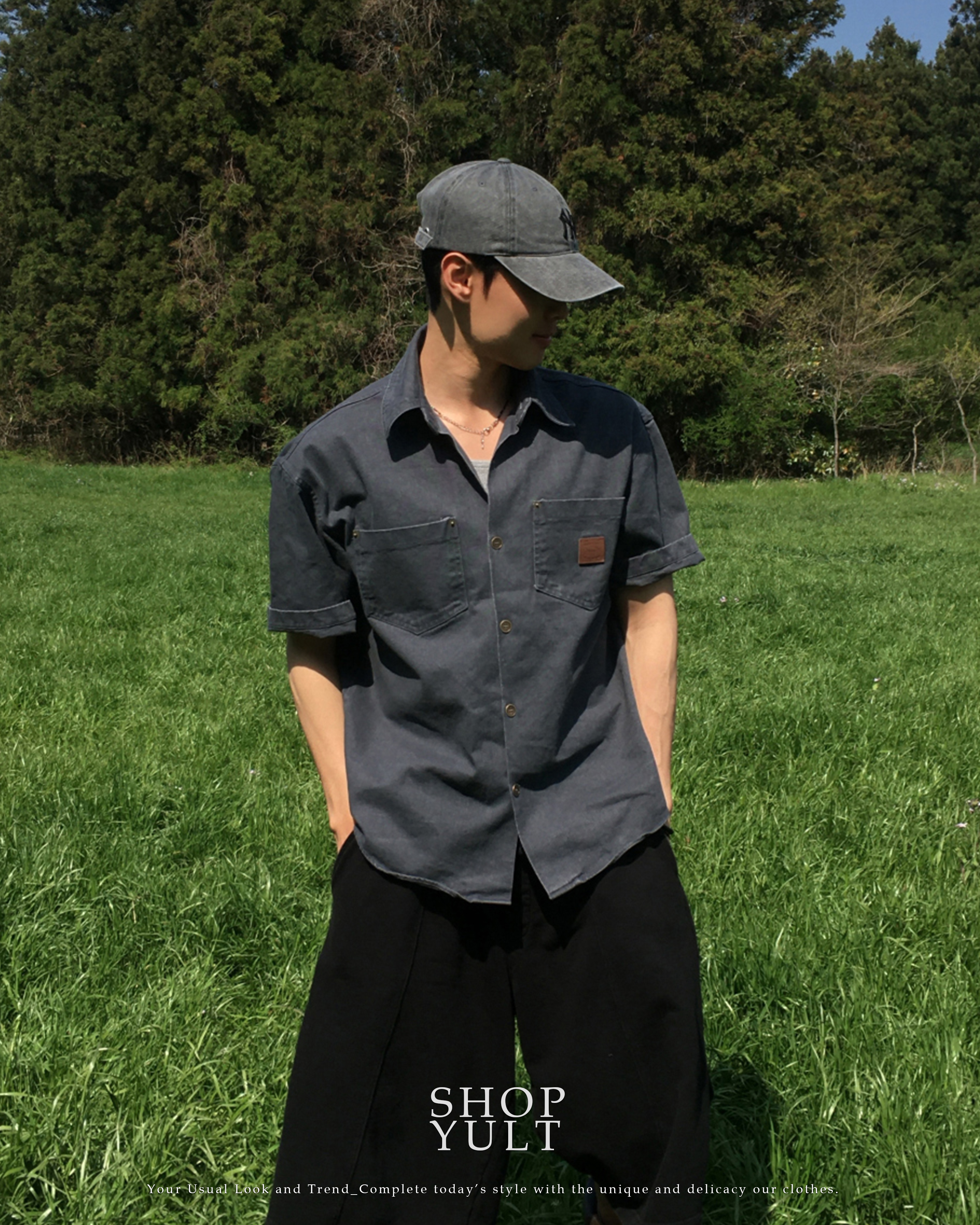 (6color)オーバーサイズパッチワーク半袖シャツ