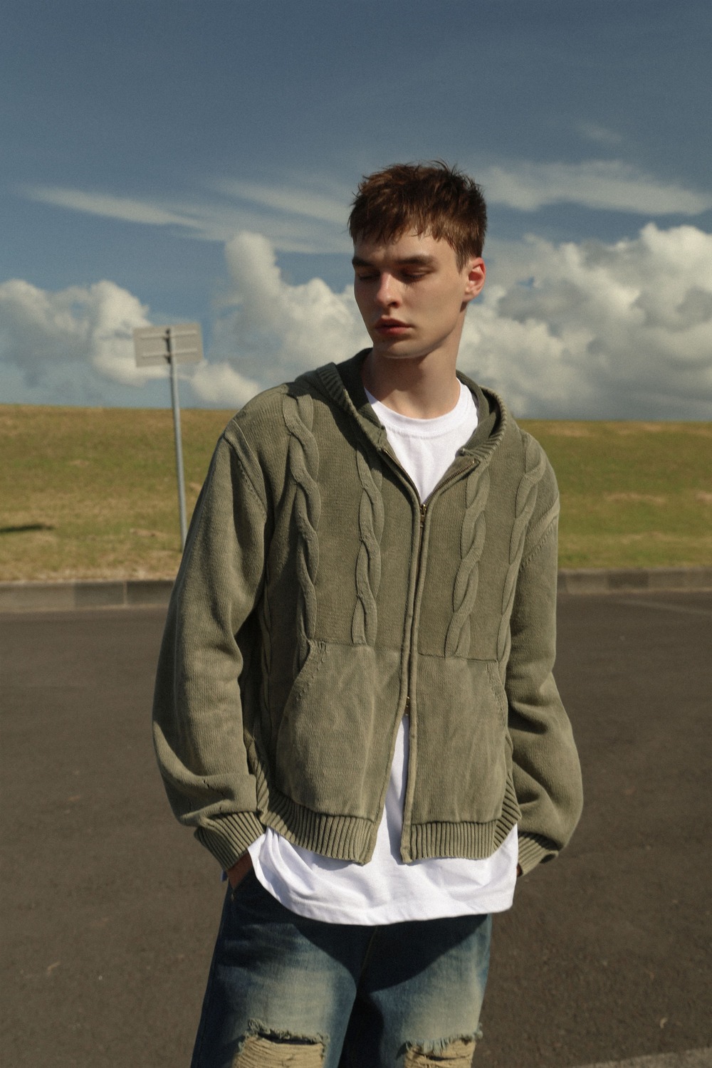 Vintage Washing Cable Hooded Zip-Up | ファッション通販サイト NUGU