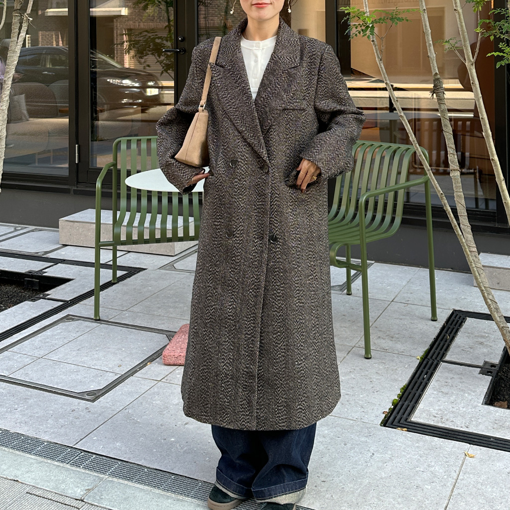 定価86.900円 45R ヘリンボーン フード付きロングコート ヘリンボーンロングコート | ファッション通販サイト NUGU