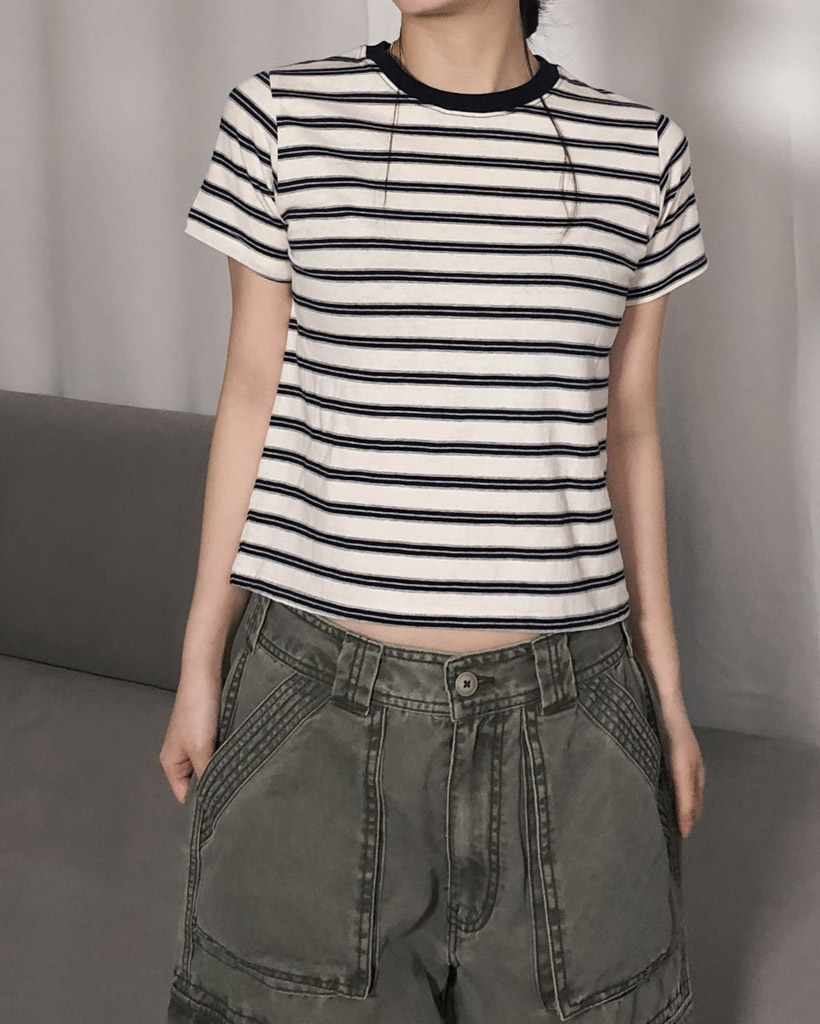 ボーダークロップド半袖Tシャツ | ファッション通販サイト NUGU