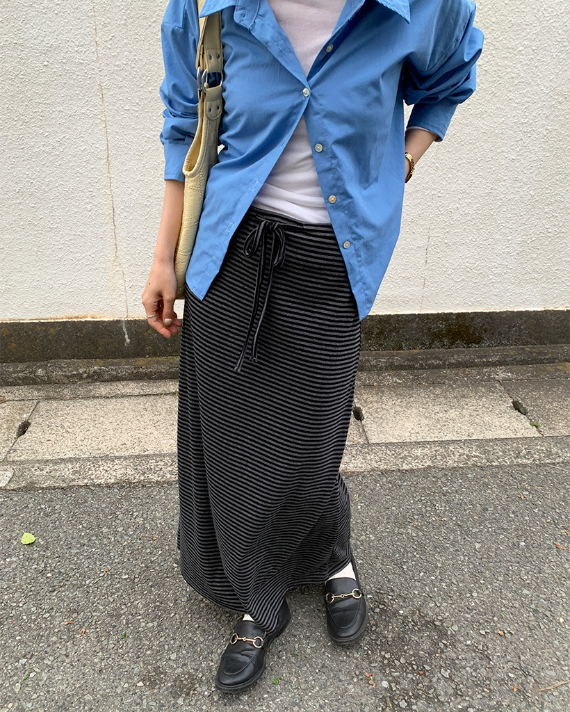 ボーダーストラップロングスカート