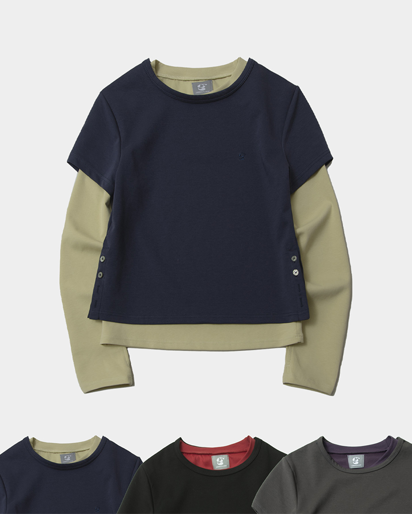 Color Block Point Double Layered Two-Way Long Sleeveless Set_3COLOR