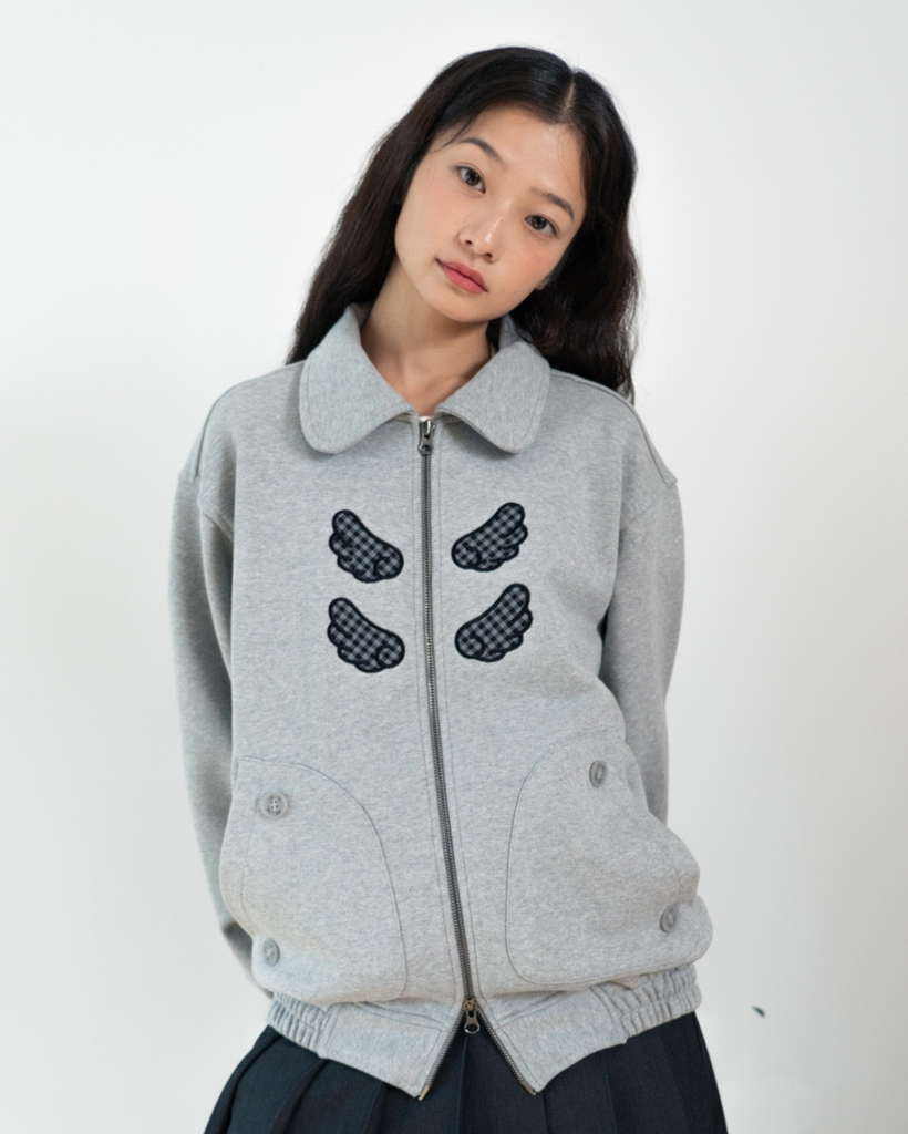 Influencer pick] エンジェル カラー ハーフジップ ジャケット [グレー