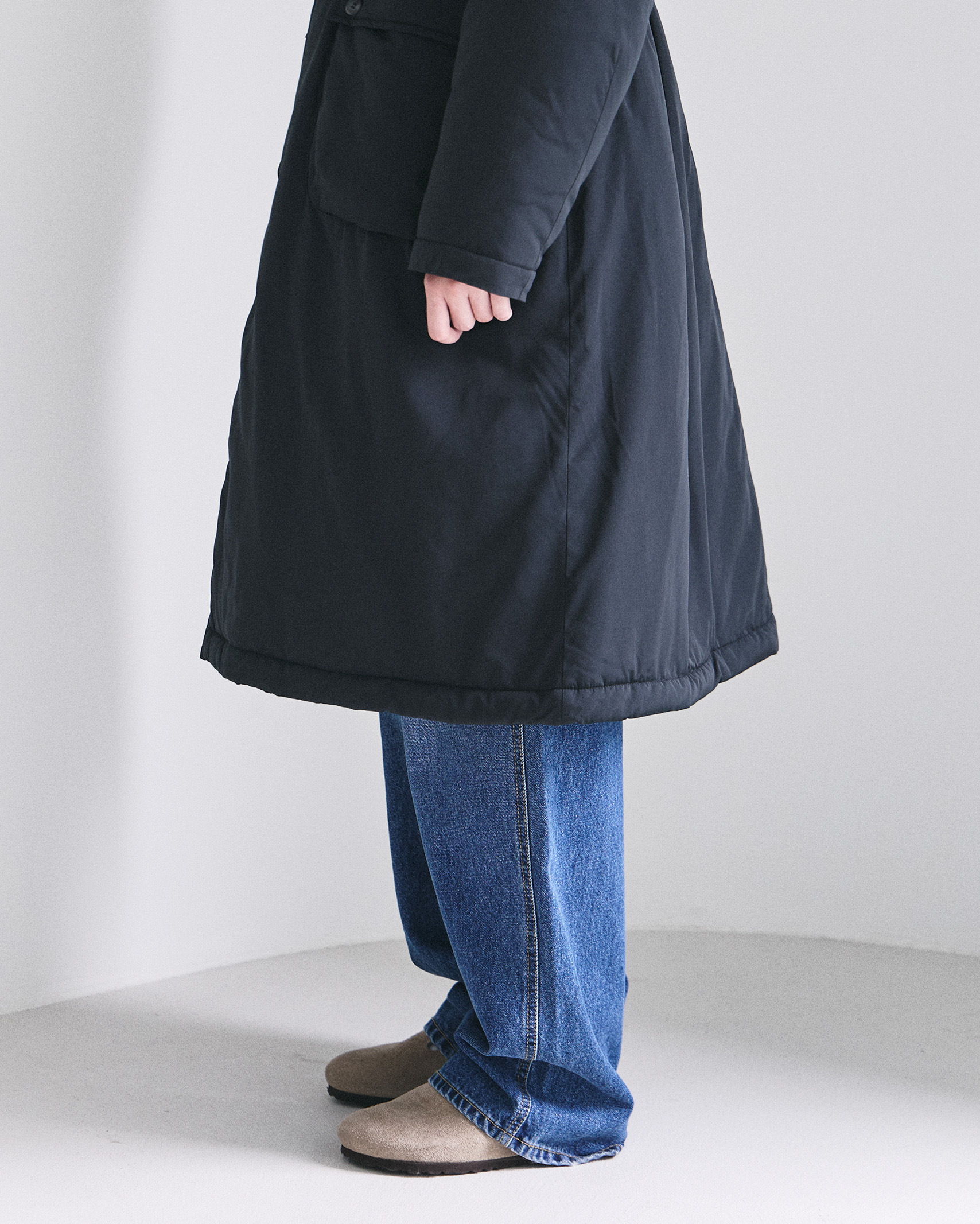 ORIGINAL) ライトパデッドロングコート (washing black