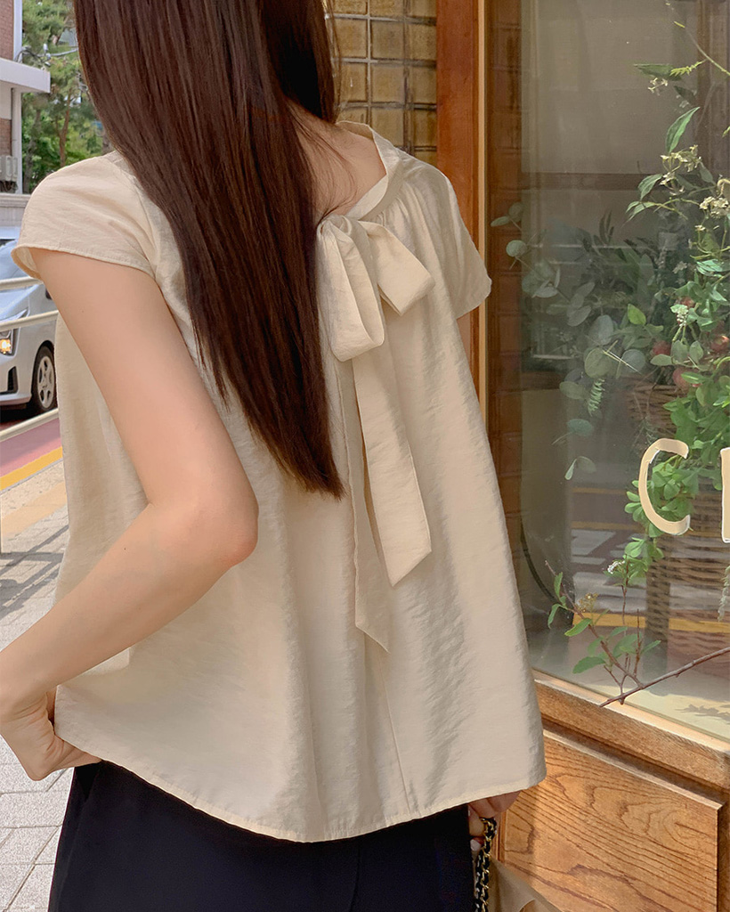 リボン フレンチスリーブ ブラウス シャツ トップス