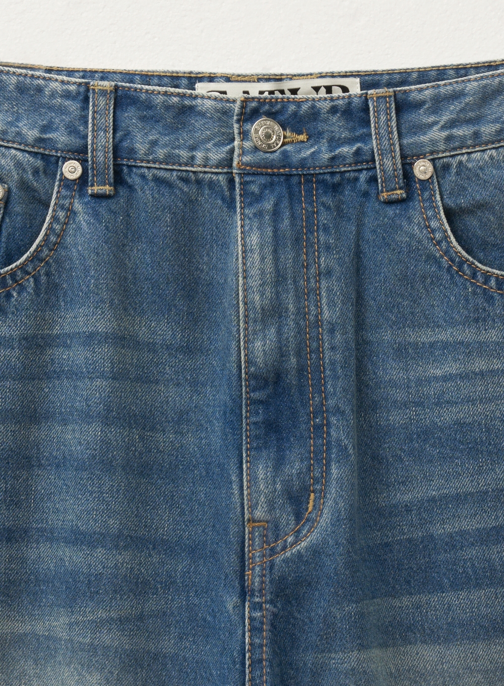 Crease Hemline Wide Denim Pants - Union Washed