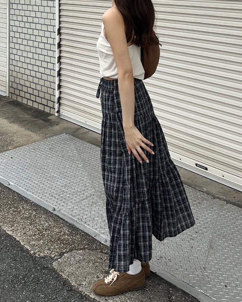 チェック　フリル　ロングスカート チェックフリルロングスカート | ファッション通販サイト NUGU