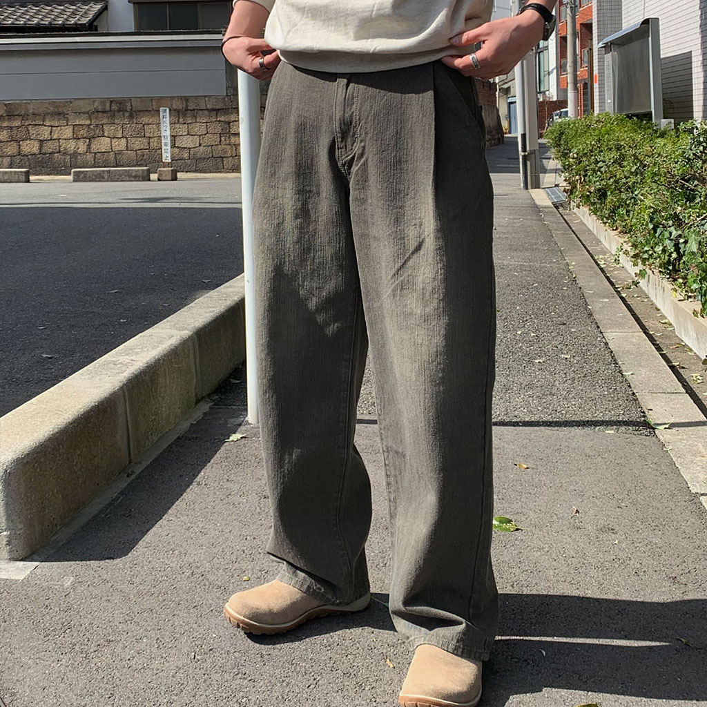 ブラックストライプロングワイドデニムパンツ | ファッション