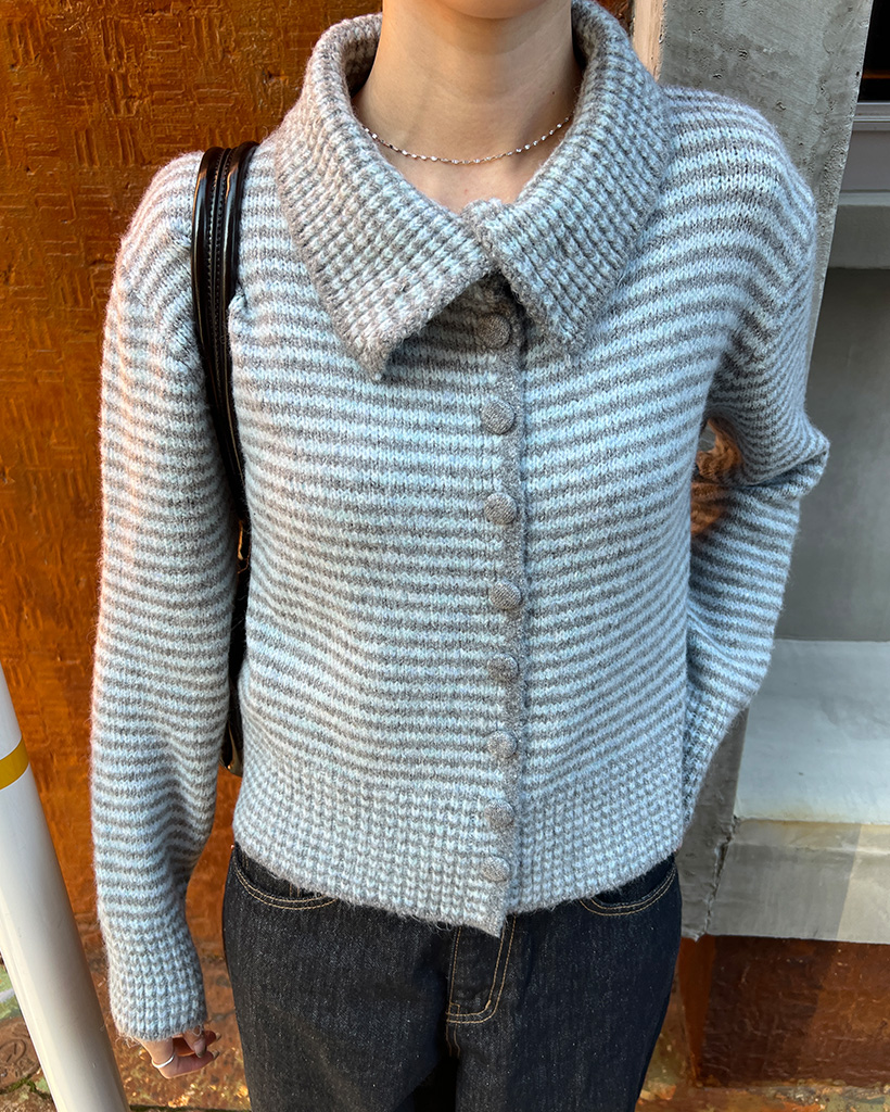 ボーダービックカラーボタンカーディガン