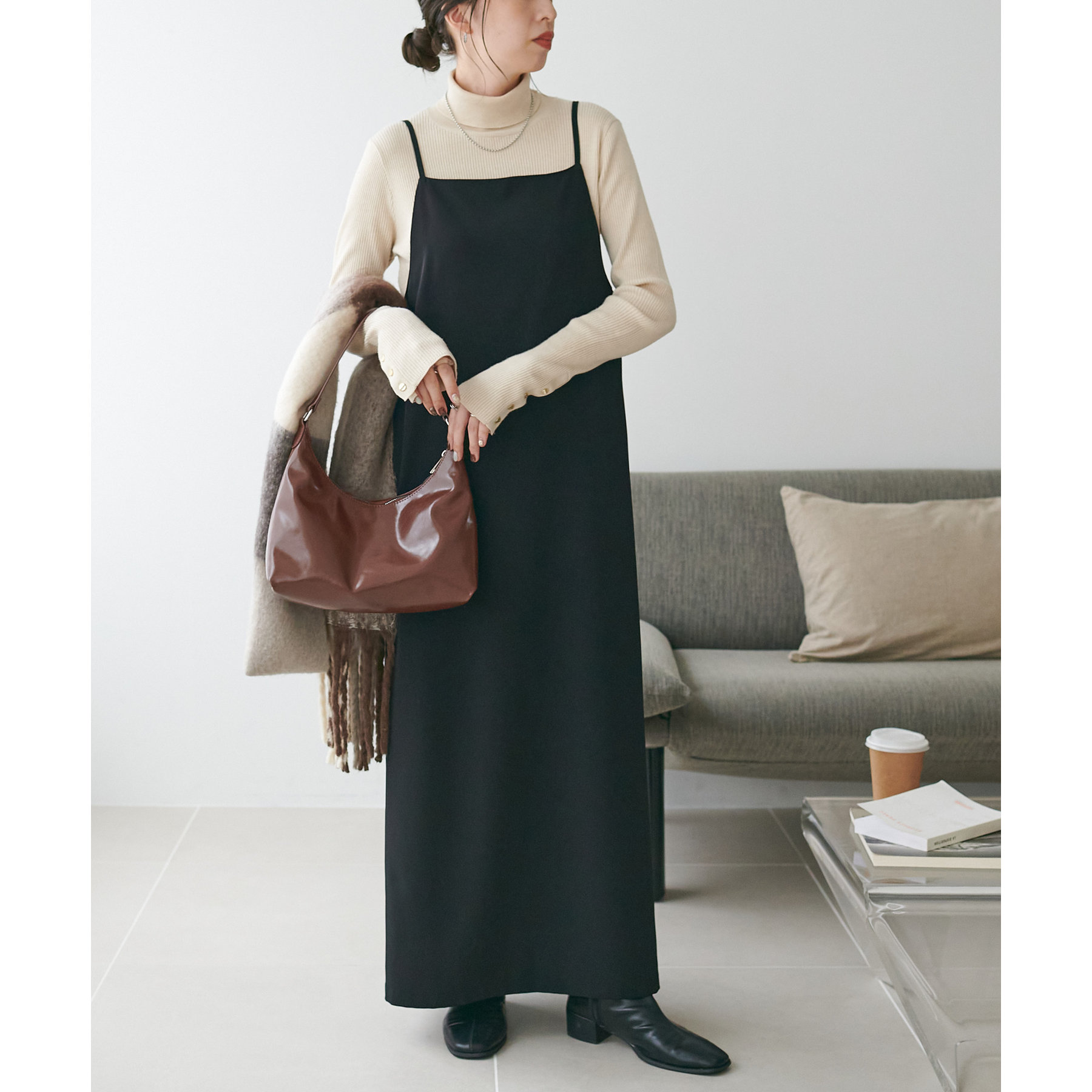 希少✨ベイジ　beige, キャミワンピース　マキシ丈　ドレス　ブラック 楽天市場】レディース シフォンMIXキャミソールワンピドレス