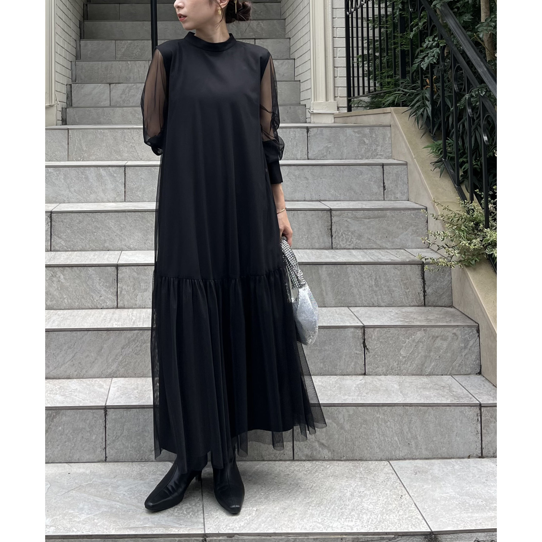 【オケージョンドレス】チュールハイネックワンピース オケージョン】【サイズ展開あり】チュールハイネックワンピース
