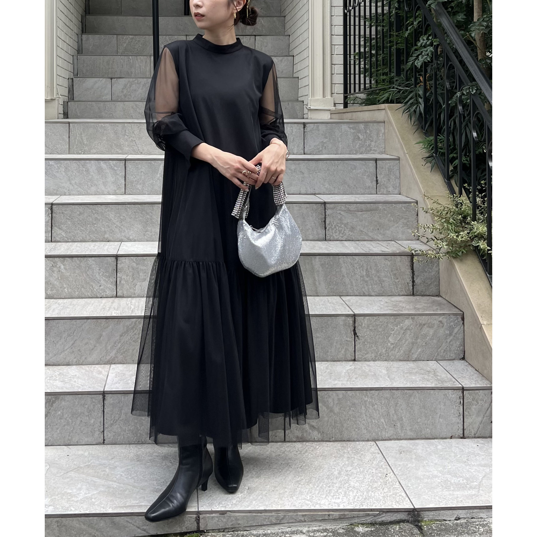 【オケージョンドレス】チュールハイネックワンピース オケージョン】【サイズ展開あり】チュールハイネックワンピース