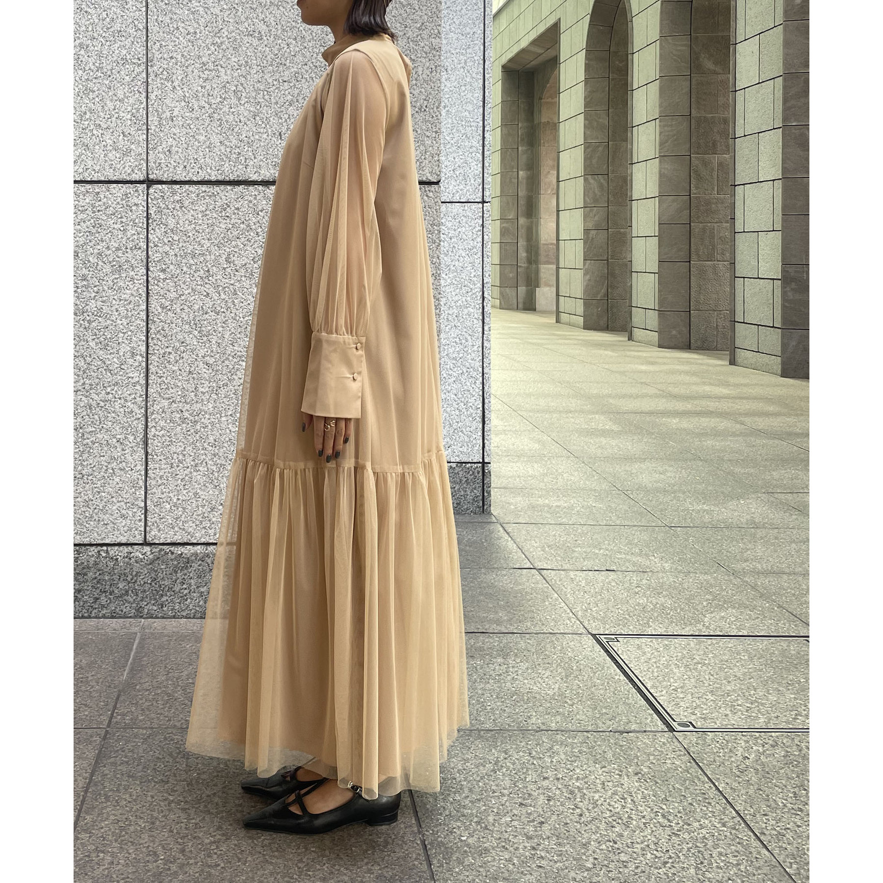 オケージョン】【サイズ展開あり】チュールハイネックワンピース