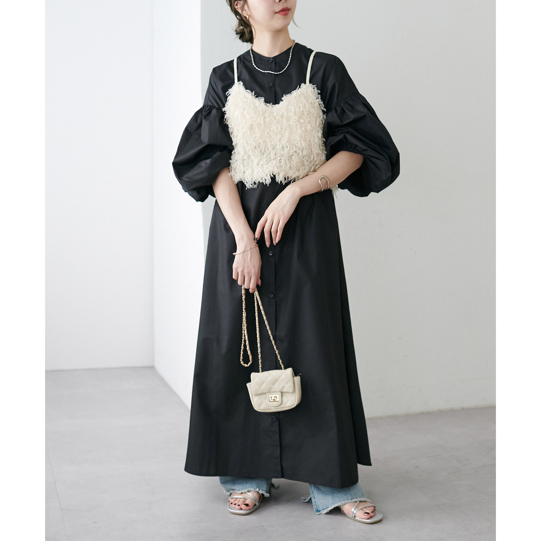 MUTA 黒/ベージュ 長袖ワンピース MUTA 黒/ベージュ 長袖ワンピース モックネックニットワンピース [全3