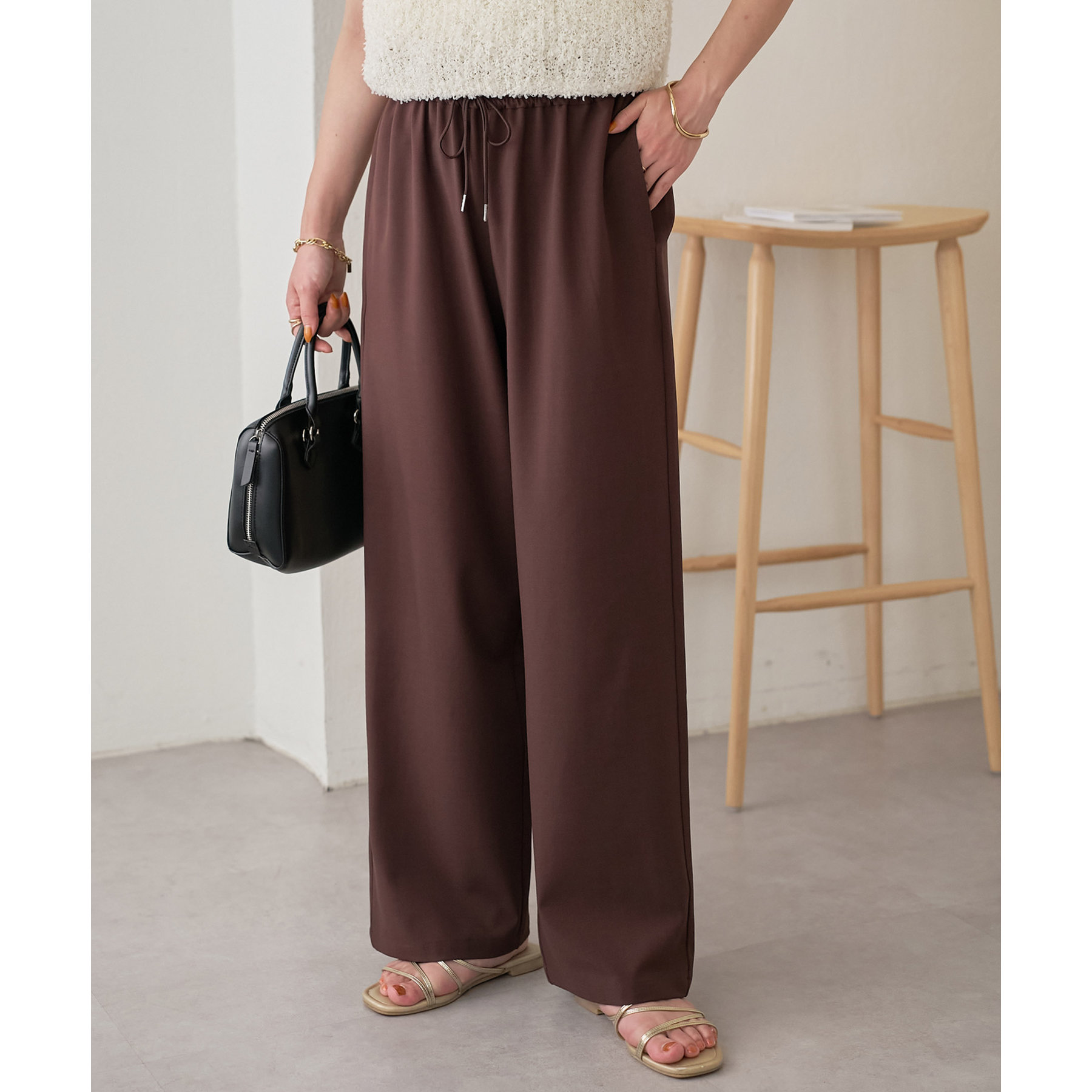 Diffusione Tessile「3RODESIA」サイドパイピングイージーパンツ 新色追加/7サイズ展開》-3kg見え！とろみイージーパンツ【ユニ