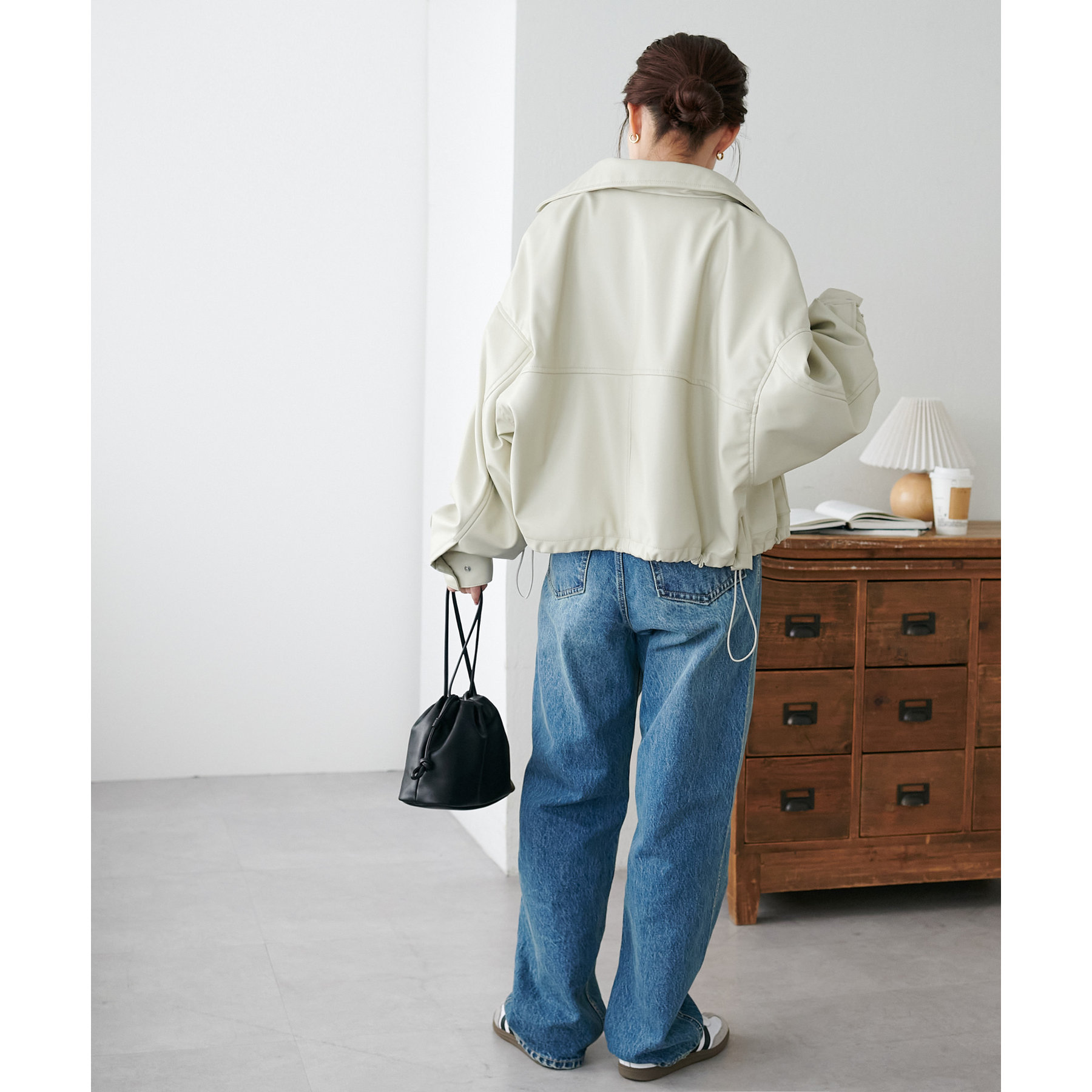 【新品◎未使用品】Discoat レザージャケット ブルゾン　アイボリー Discoat｜【リバイバル】ヴィンテージPUレザージャケット《ユニ