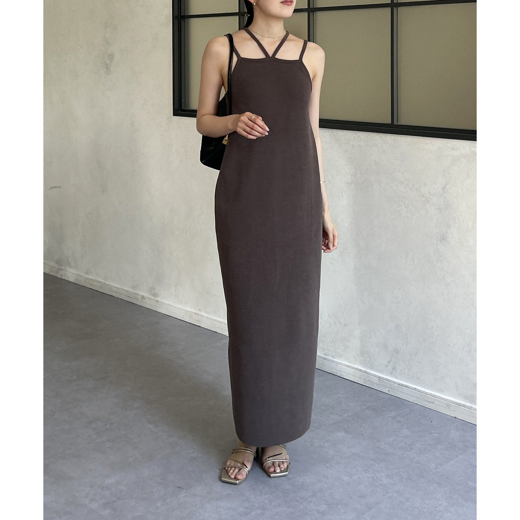 ホルターネックカップ付きナローキャミワンピース ホルターネックカップ付きナローキャミワンピース