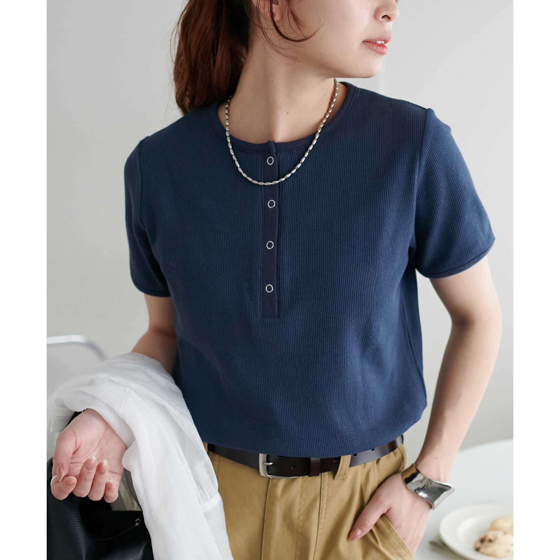 【新品タグ】アンパスィSWING DRY ワッフル半袖シャツ M 完売ピンク 02_A245-432.jpg