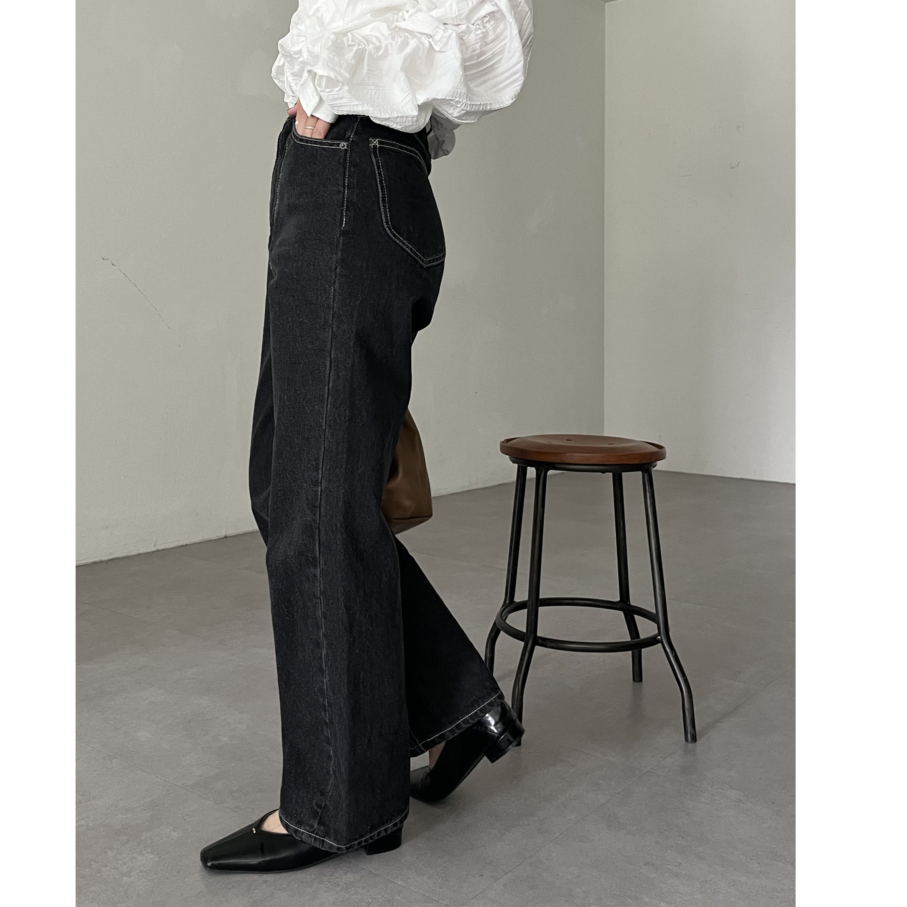 新色追加/ライトブルー】13ozハイウエストストレートデニム