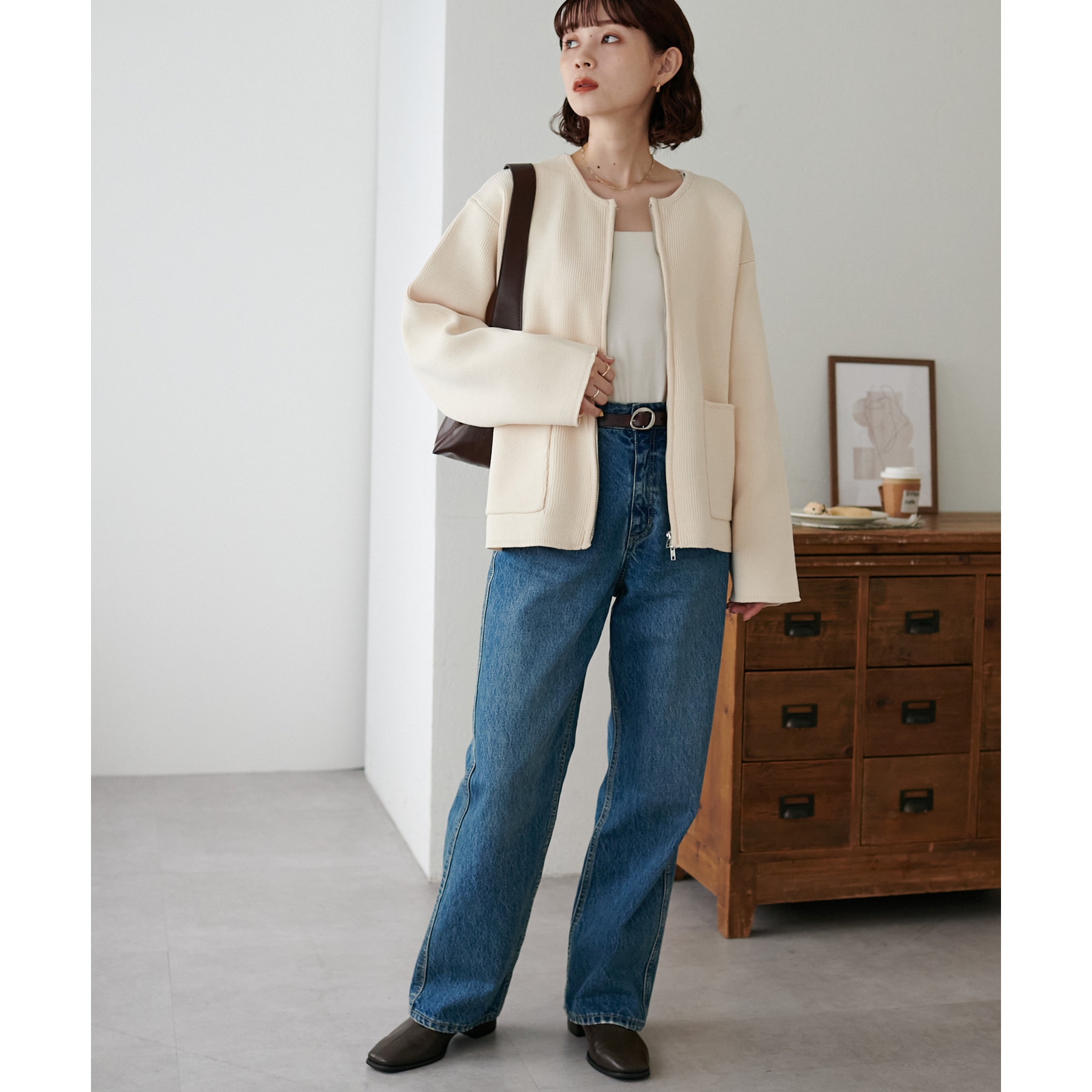 トップス flexwitme foodie 新色追加!/WEB限定】Wジップスポンディッシュクルーカーディガン