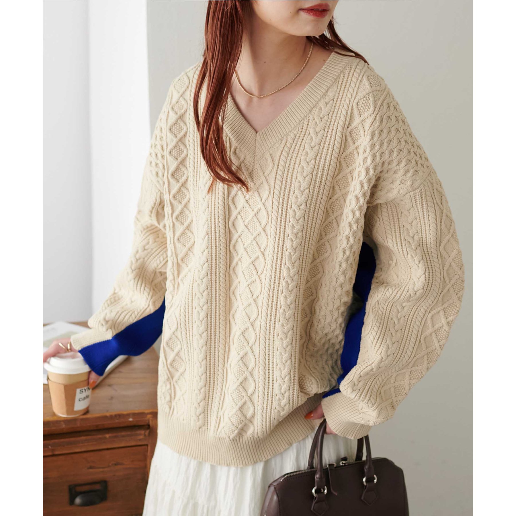 WEB限定】配色ラインスポンディッシュケーブルニット | ファッション
