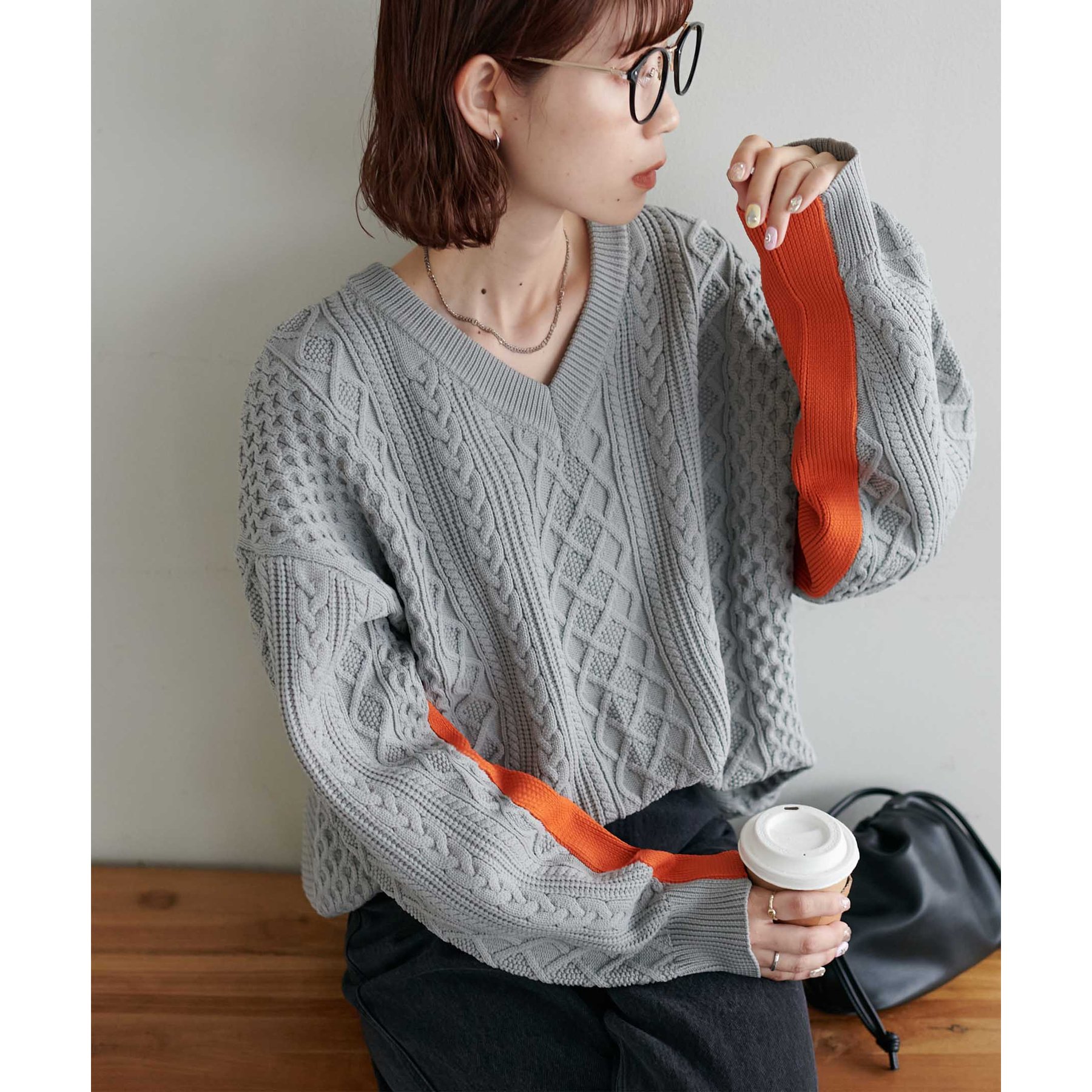 WEB限定】配色ラインスポンディッシュケーブルニット | ファッション