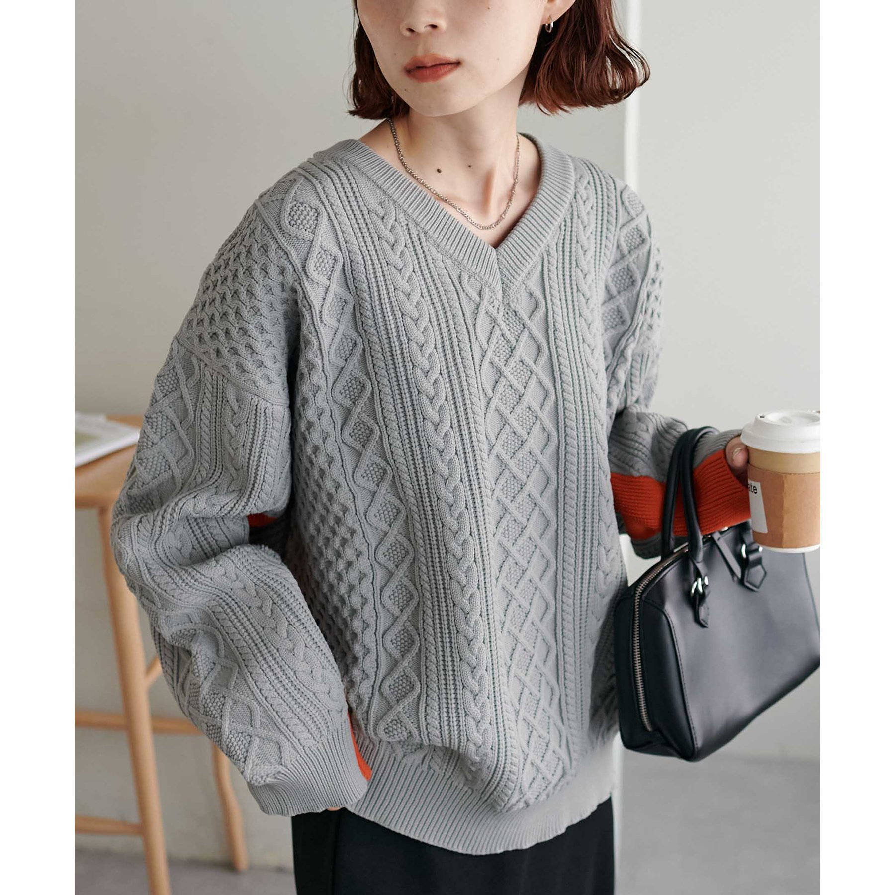 WEB限定】配色ラインスポンディッシュケーブルニット | ファッション