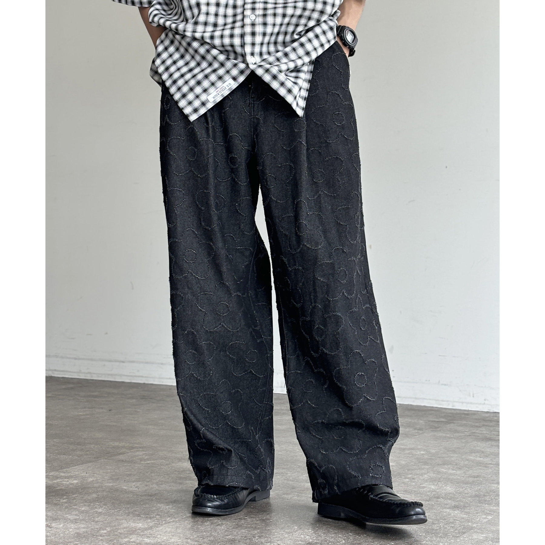 スカラー　花ジャガードデニムパンツ　刺繍　ワイドパンツ ウエストゴム　M 楽天市場】ウエストゴム デニム（柄刺繍）（レディースファッション