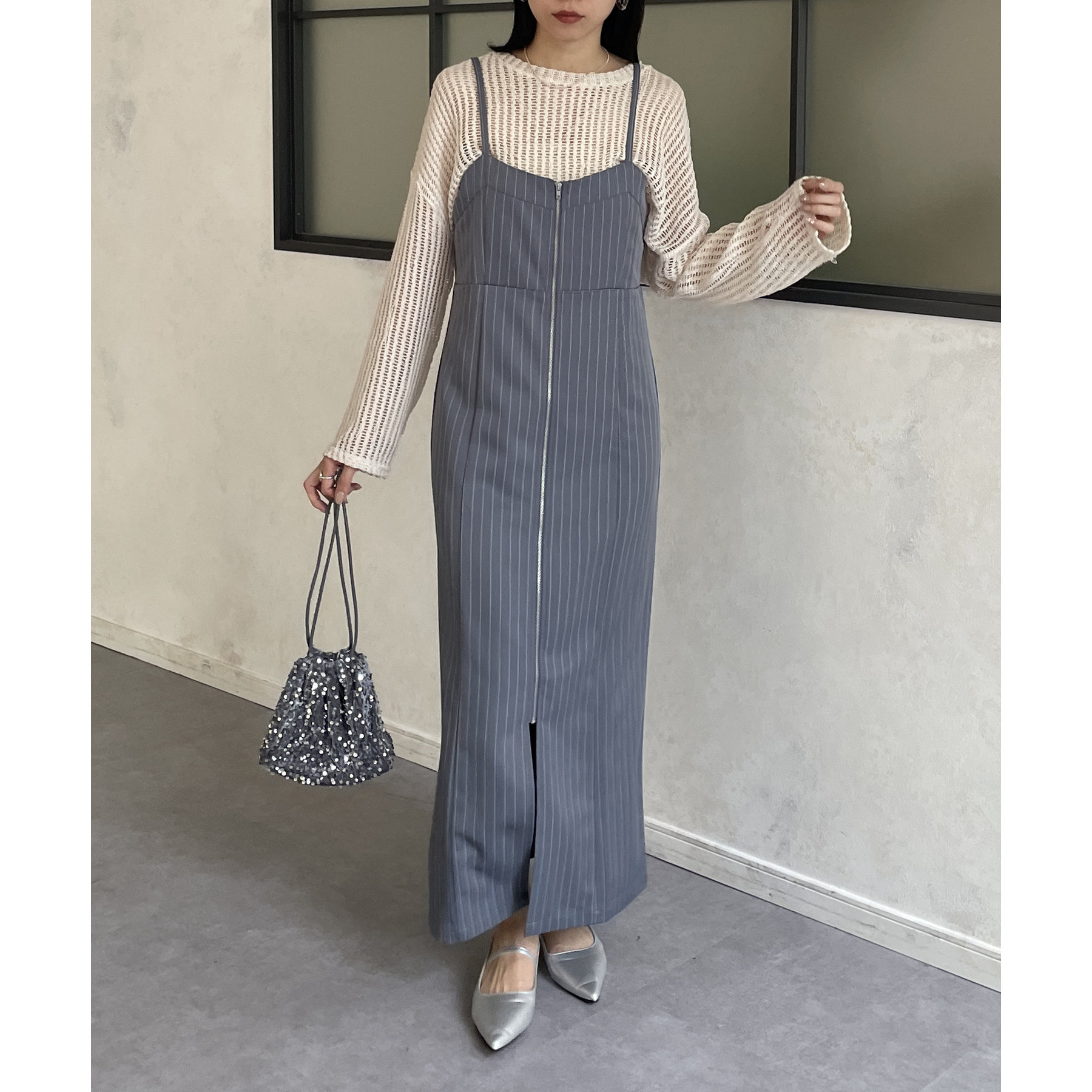 OZZ ストライプキャミソールワンピース OZZ ストライプキャミソールワンピース C/Lピンストライプキャミ