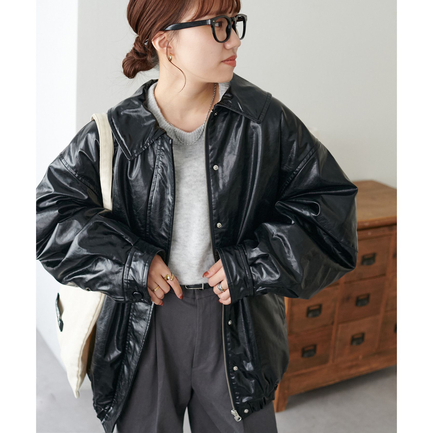 ガラスレザーボア衿ブルゾン | ファッション通販サイト NUGU ガラスレザーボア衿ブルゾン | ファッション通販サイト NUGU