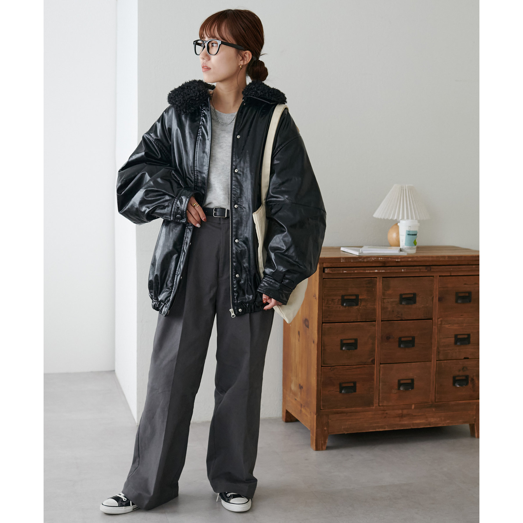 グレー レザー ボアジャケット 1.jpg