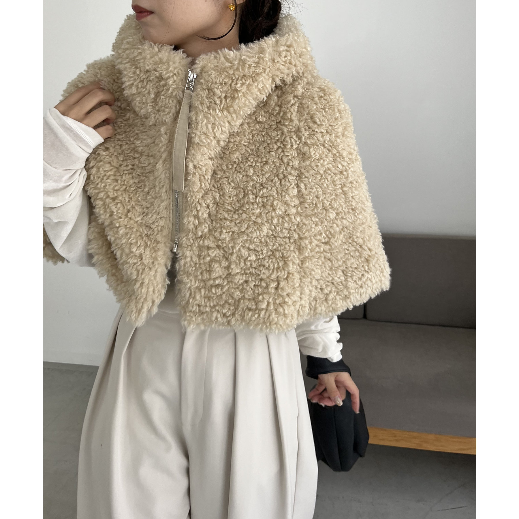 サイズ展開あり/軽量】MIXファースタンドカラーコート | ファッション