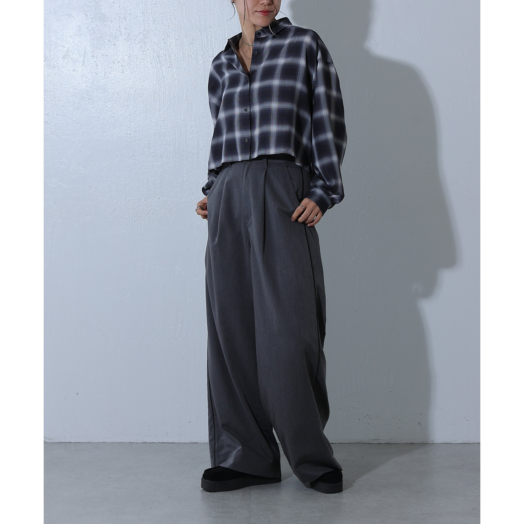 オンブレチェック短丈シャツ | ファッション通販サイト NUGU