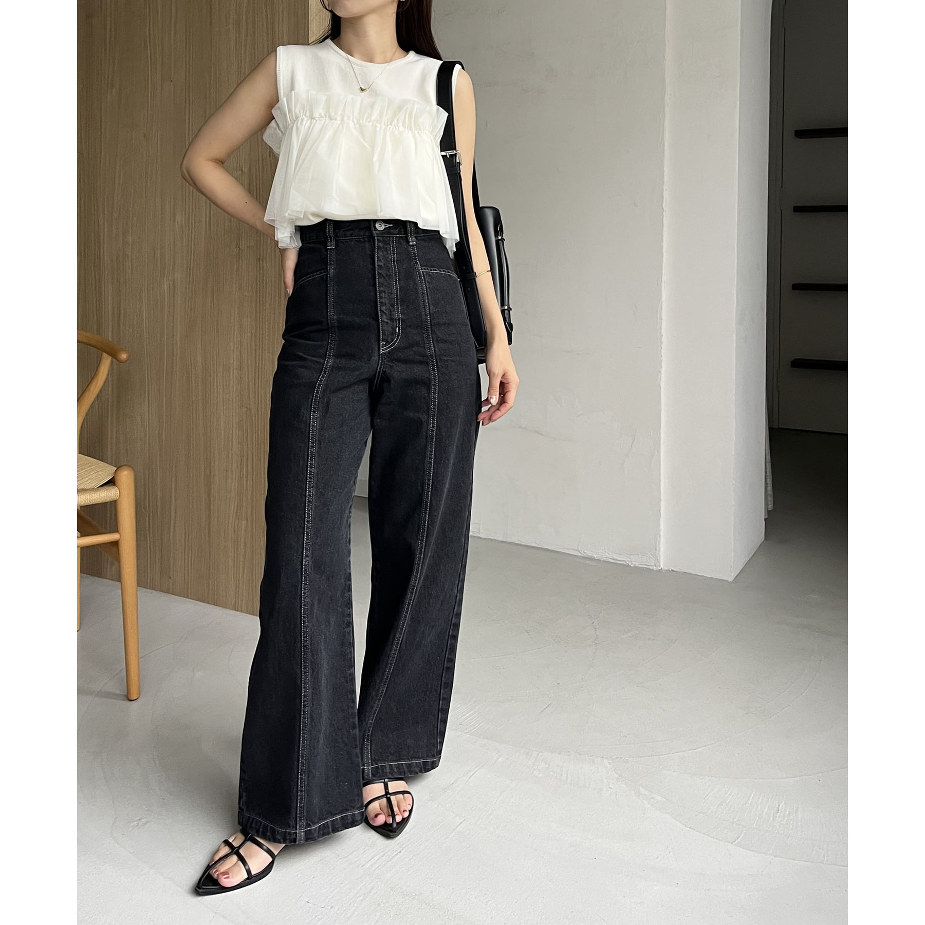 新品 CAPRICIEUX LEMAGE センター切り替えデニム ブラック 38 CAPRICIEUX LE'MAGE ジーンズ デニム デニムパンツ センター切替