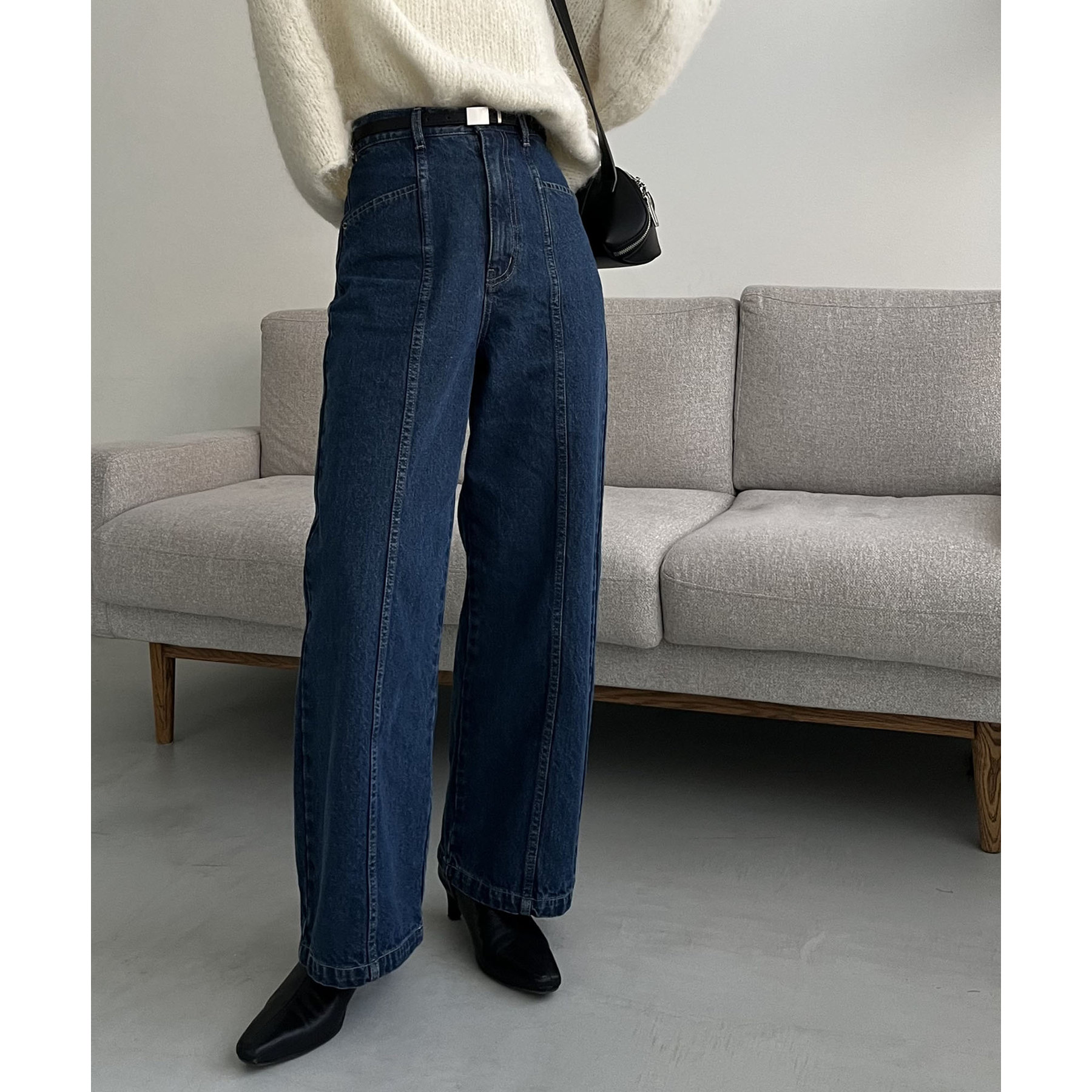 【ウォニョン着用】 JEANS バレリーナデニムシューズ 直営 裾切り替えウォッシュ加工デニム la primavera online store