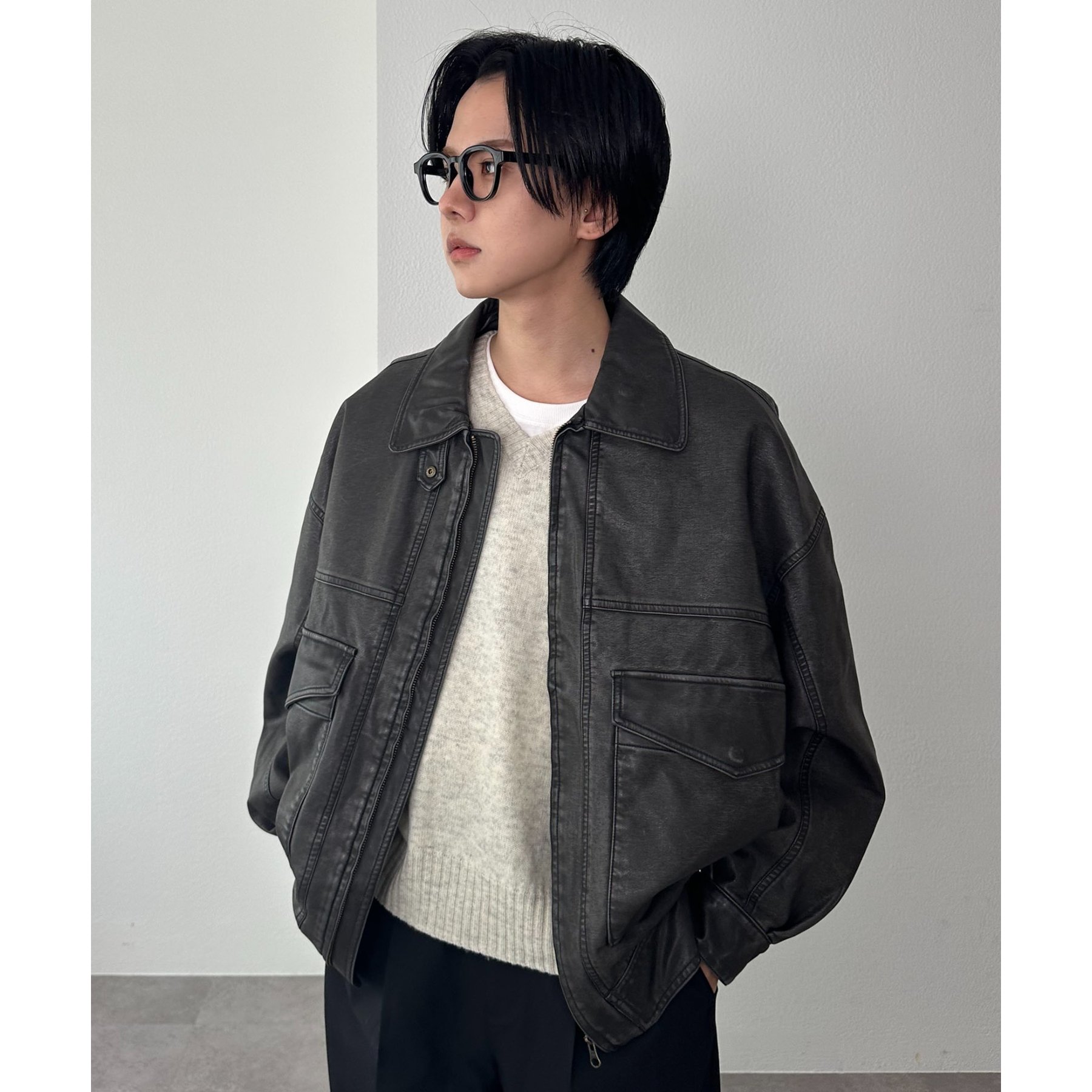 【希少】アレキサンダーワン　羊革×スウェット　レザー切替　ブルゾン　ジャケット ユニセックス/新色追加】エイジングA2ブルゾン | ファッション通販