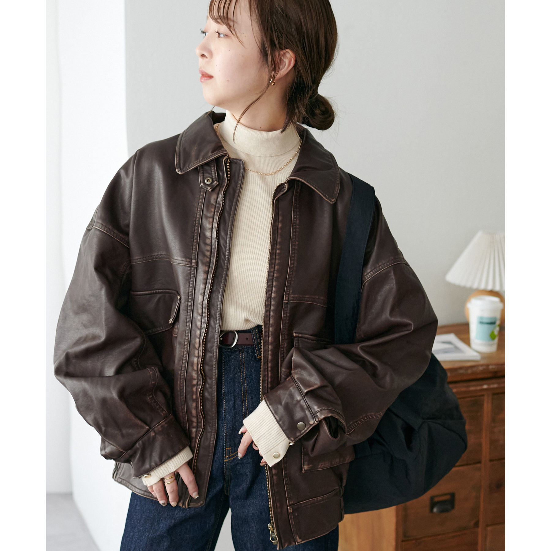【新品◎未使用品】Discoat レザージャケット ブルゾン　アイボリー Discoat｜【リバイバル】ヴィンテージPUレザージャケット《ユニ