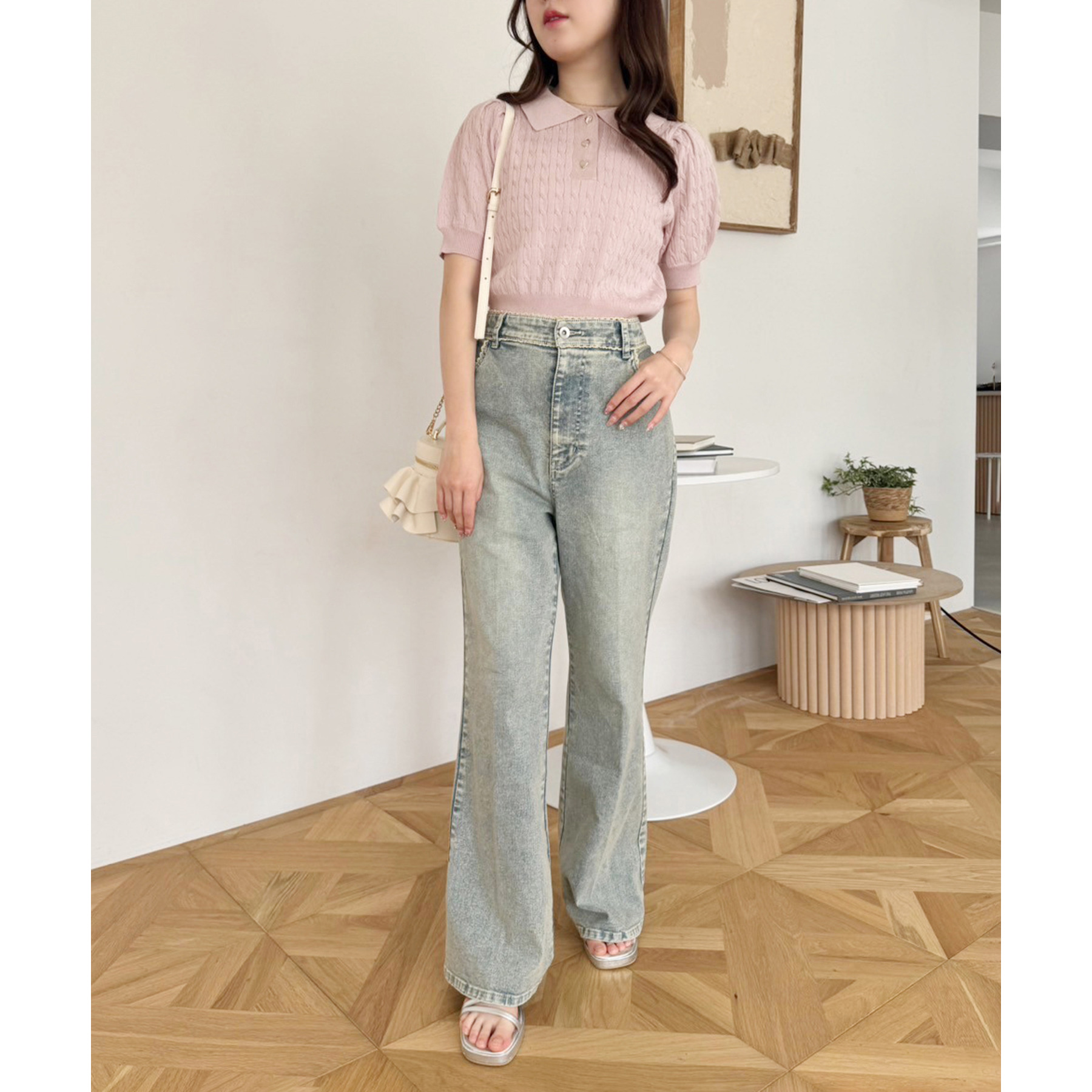 ピコレース付きデニムフレアパンツ | ファッション通販サイト NUGU