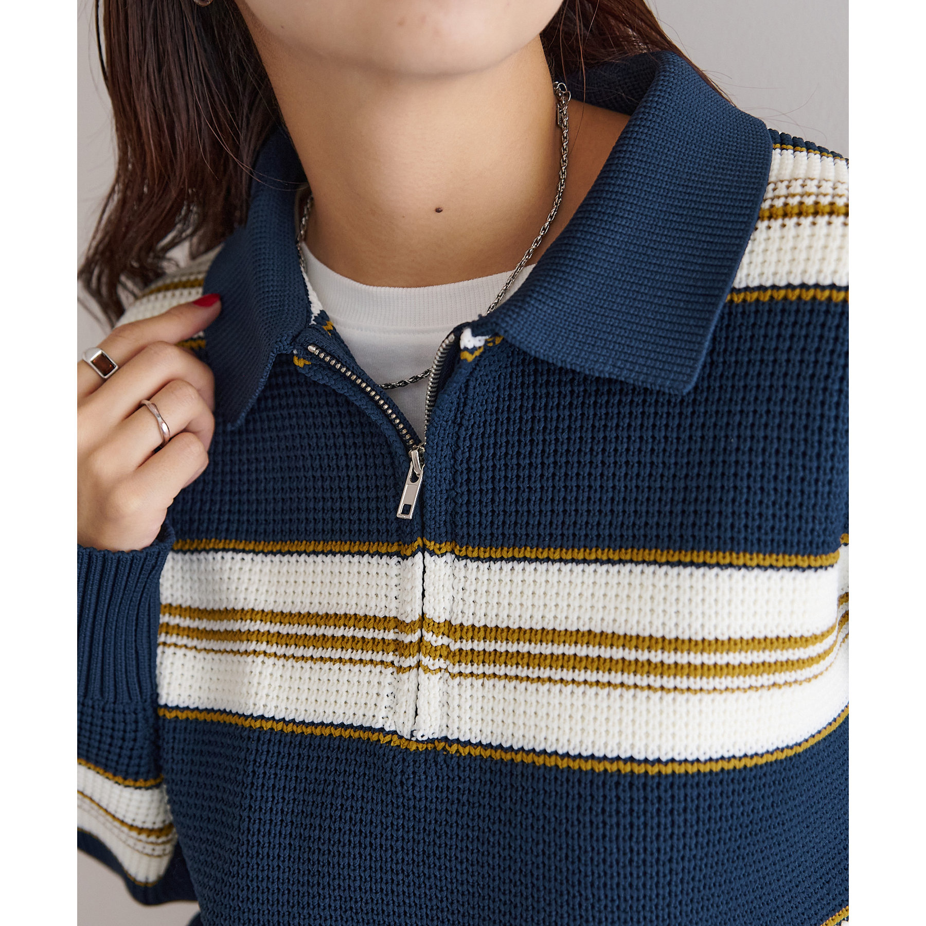 ユニセックス】マルチボーダーハーフジップニット