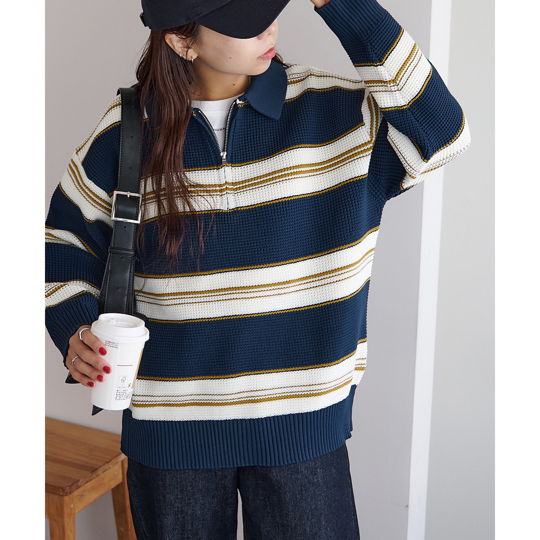 【PING APPAREL】ボーダーリブニットセットアップニット〈NATIVE〉 ハーフジップアップボーダーニット(39-0290)