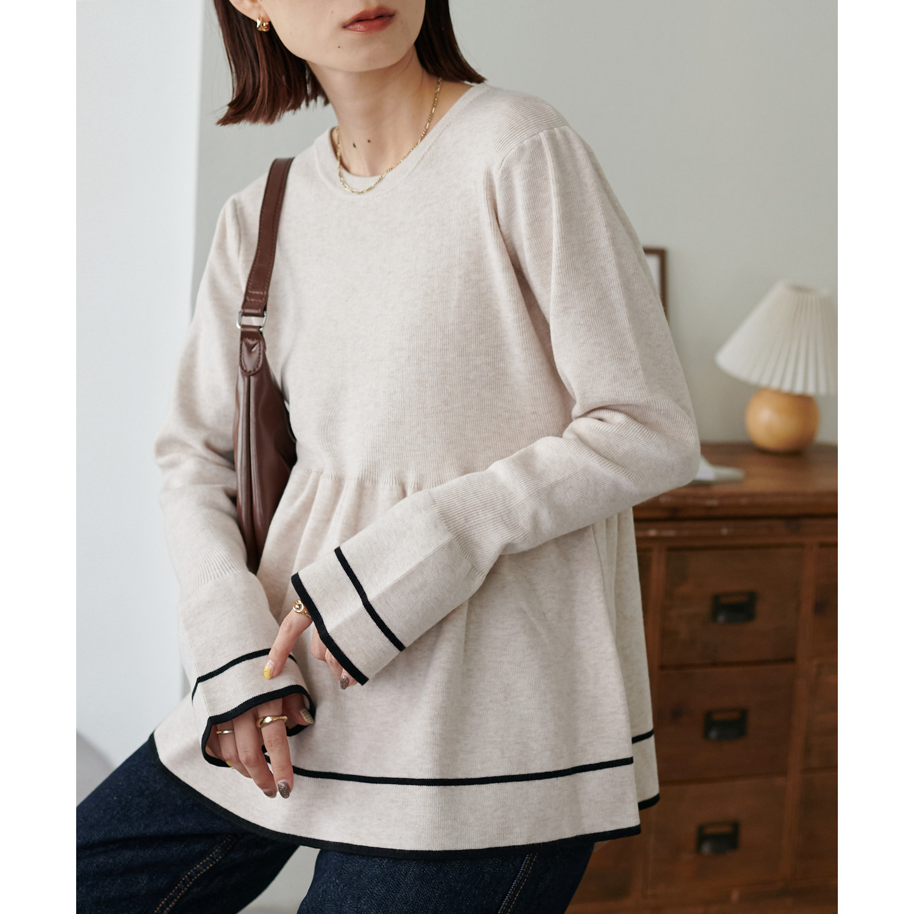 WEB限定】ライン配色ペプラムニット | ファッション通販サイト NUGU