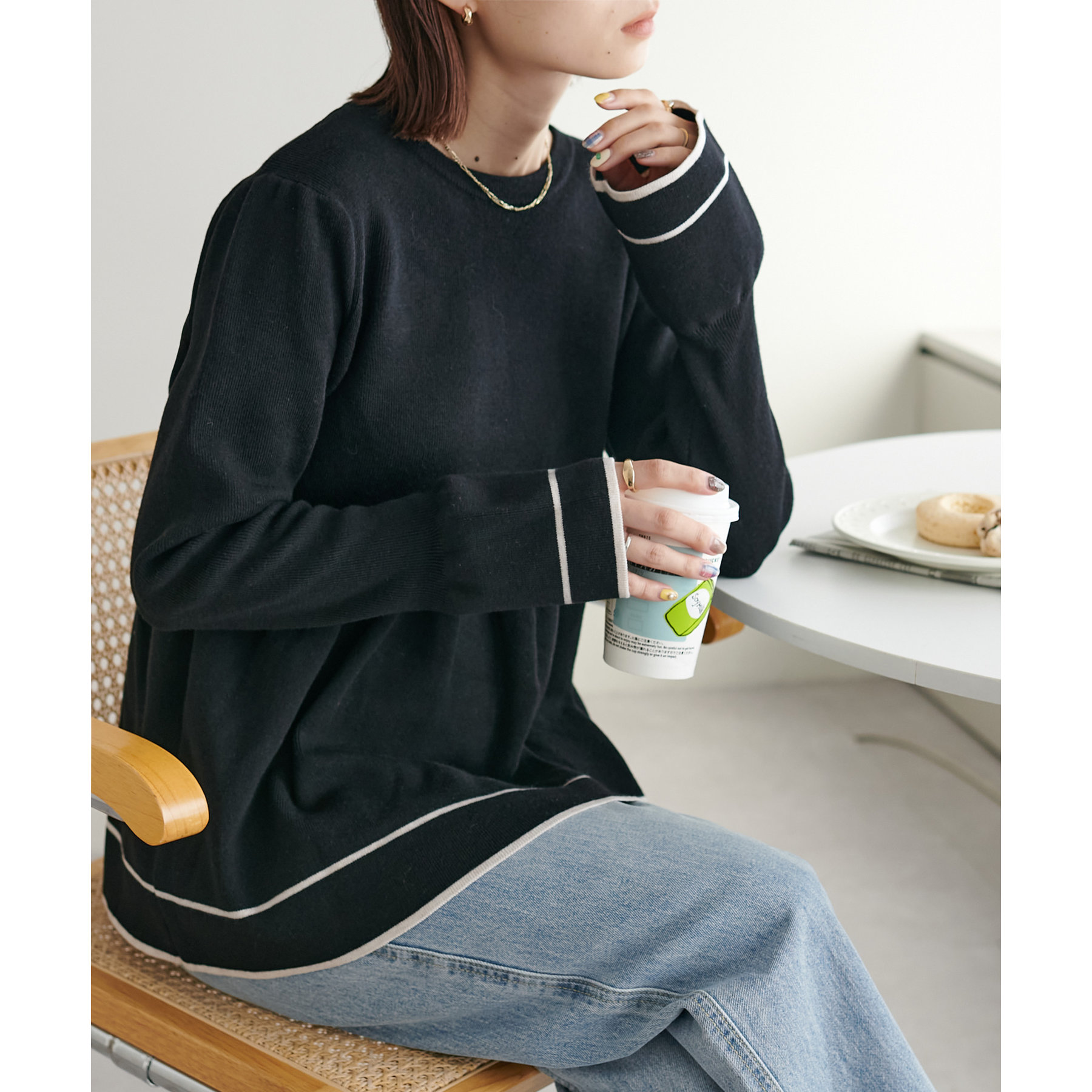 WEB限定】ライン配色ペプラムニット | ファッション通販サイト NUGU