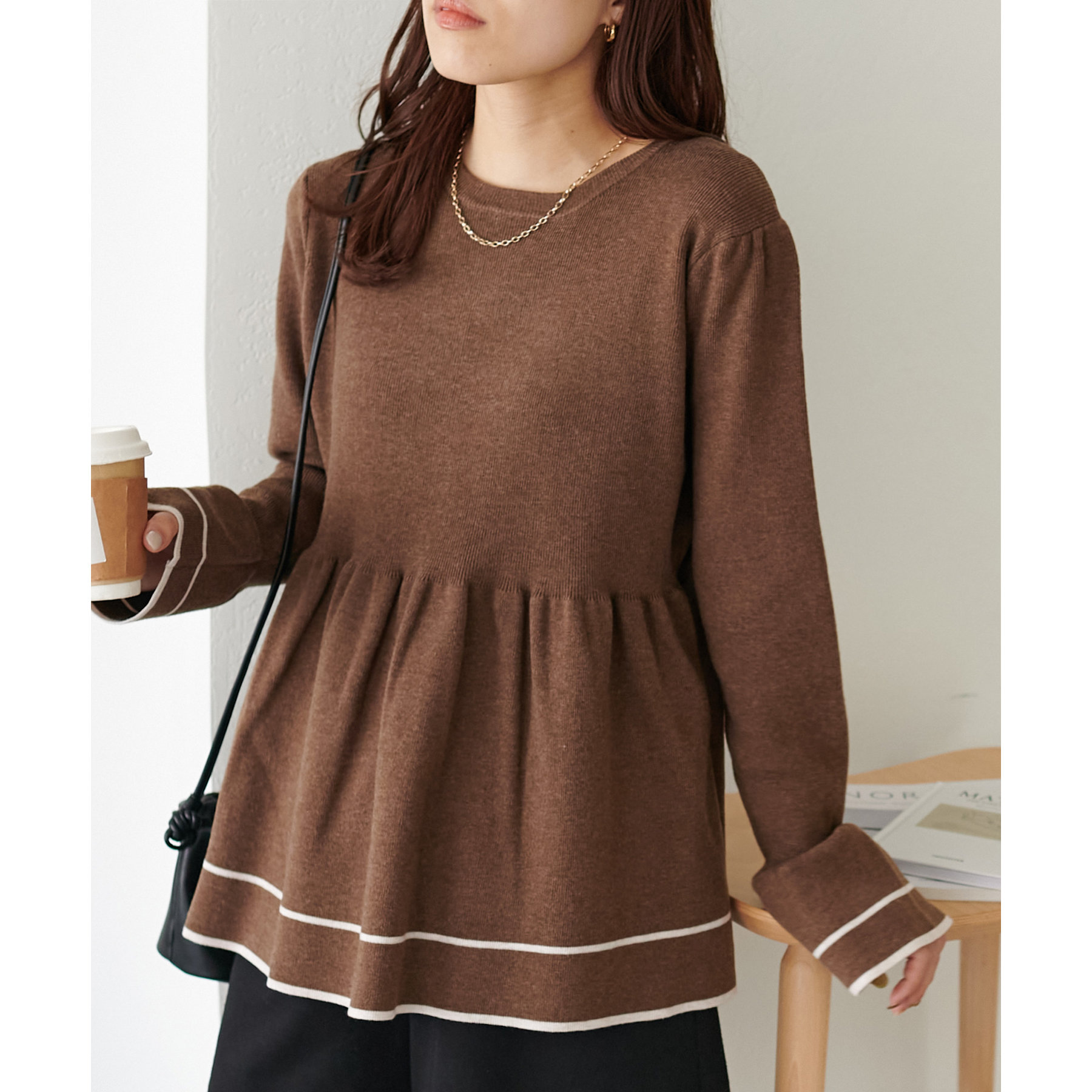 WEB限定】ライン配色ペプラムニット | ファッション通販サイト NUGU