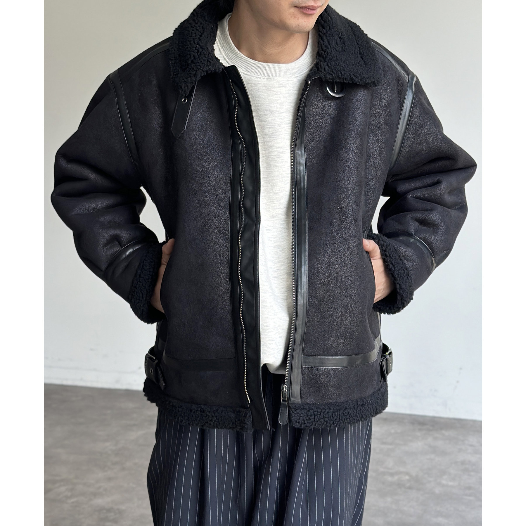 【美品】B-3 ダークブラウン ムートンジャケット WEB限定】フェイクムートンB-3ジャケット(M ブラウン