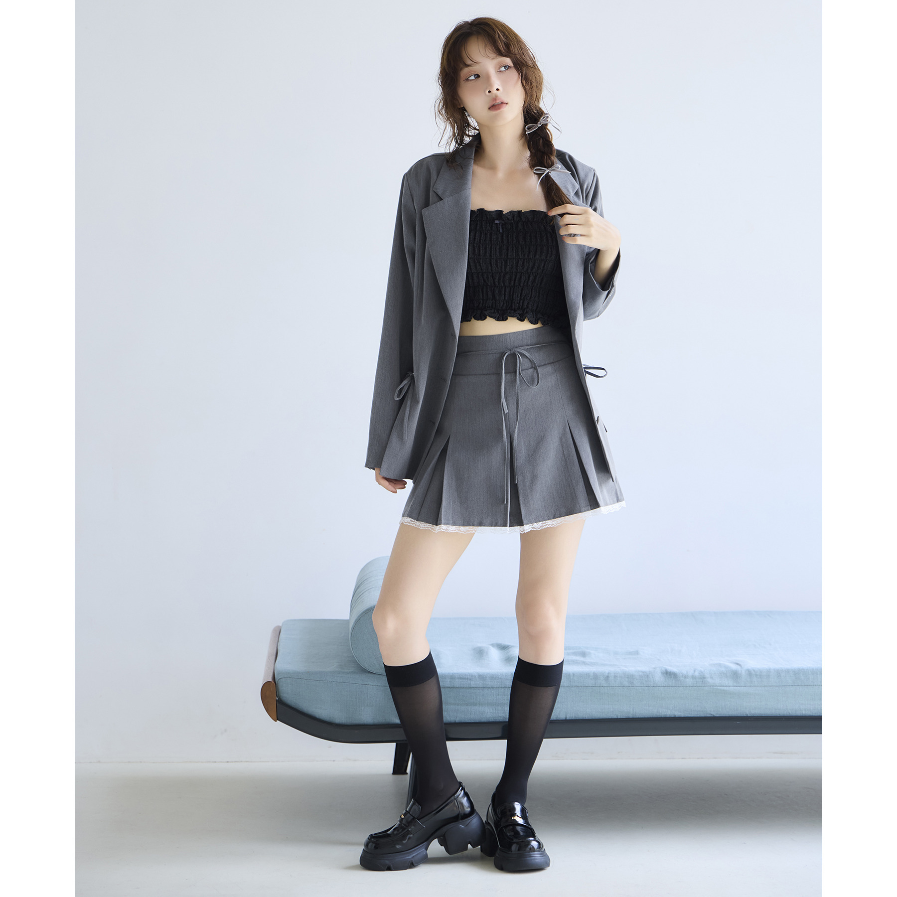 【recha】ダークネイビー プリーツミニスカート DRESCCO スカート ネイビーバイカラープリーツスカート キッズ