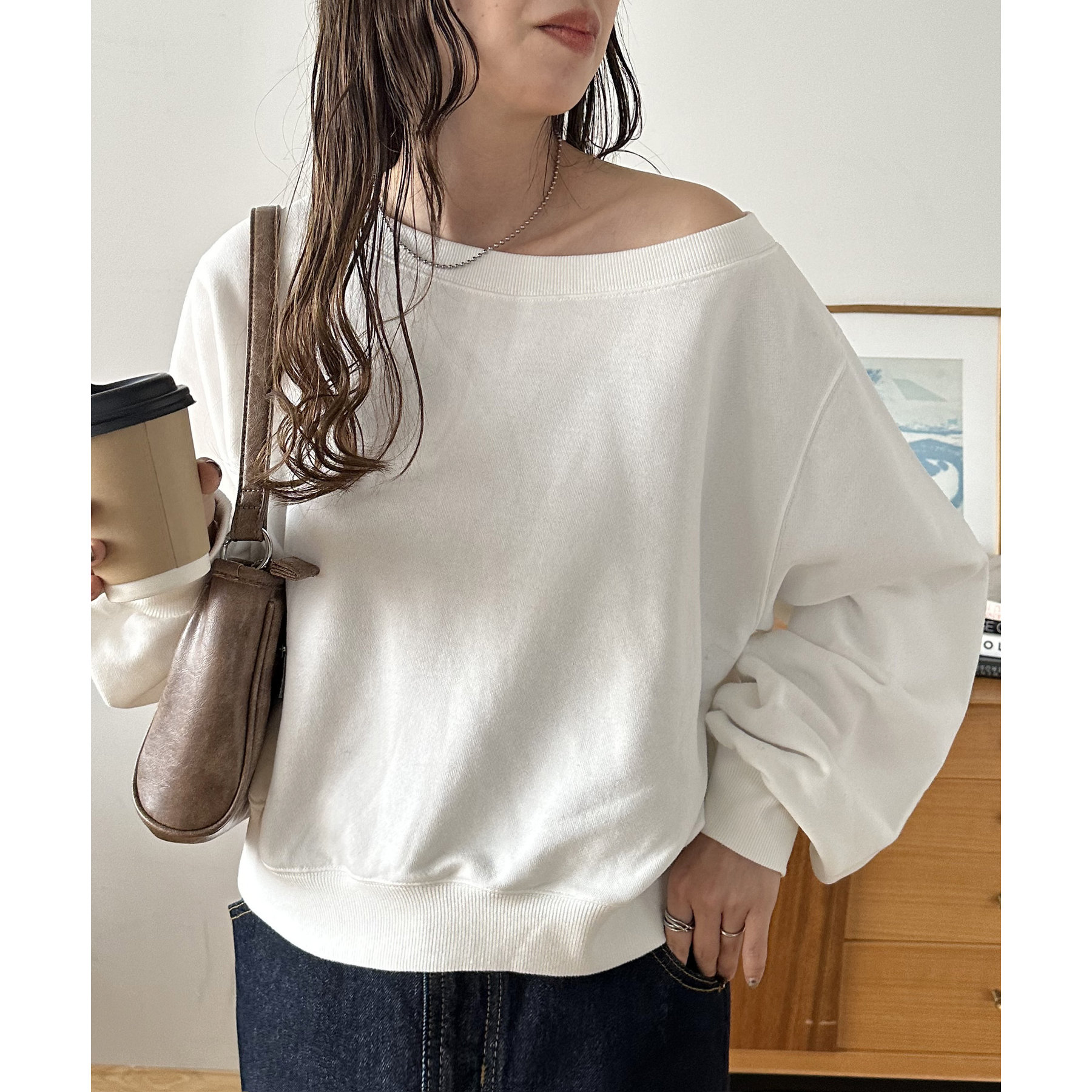 ETRÉ TOKYO グレー オフショルスウェット ETRE TOKYO - ドレープネックスウェットPO - GREY | ADDICT WEB SHOP
