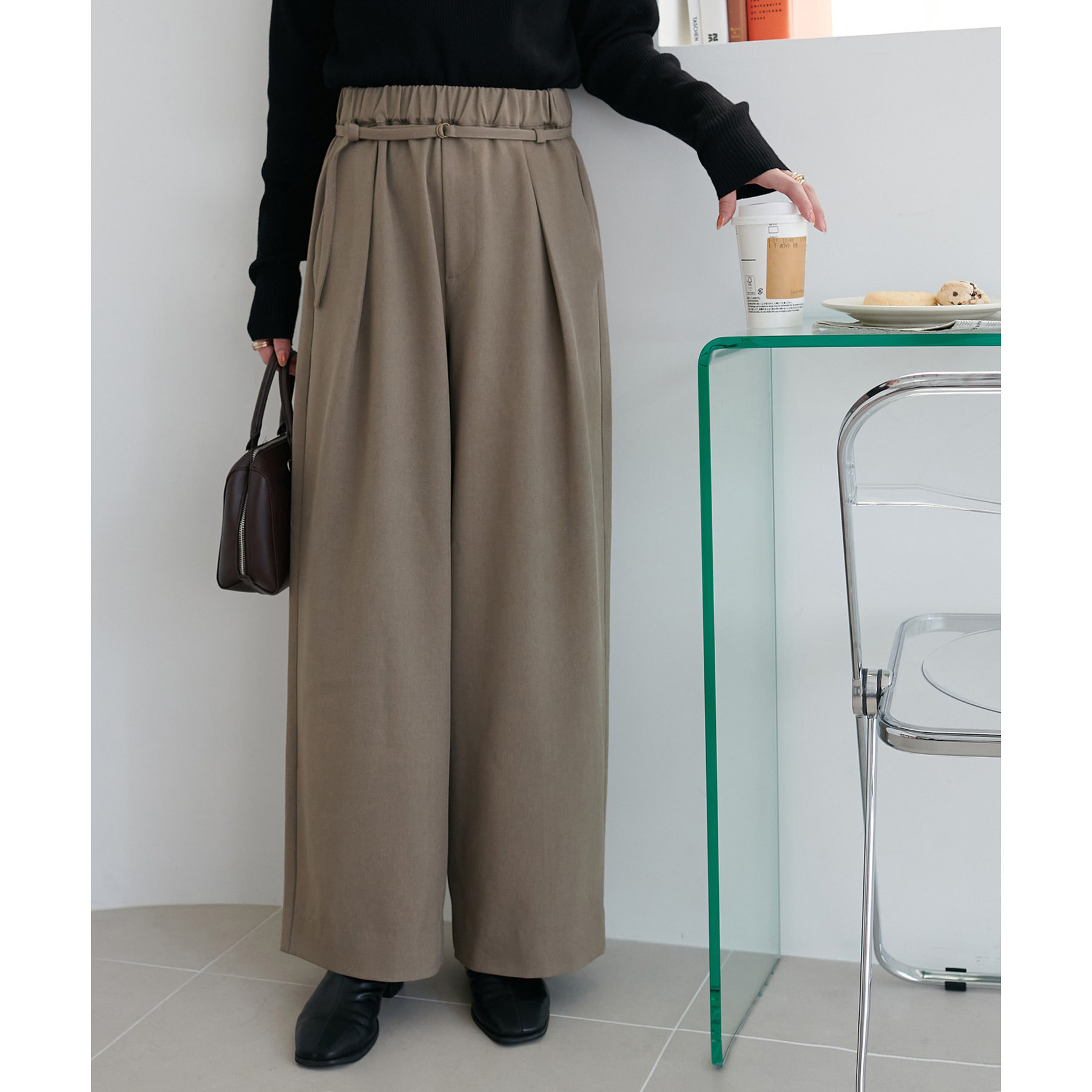 ベルト付タックワイドパンツ | ファッション通販サイト NUGU