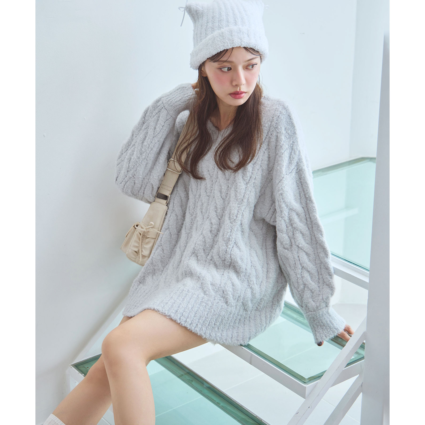 かぐれ 2way仕様 ウールVネックワンピース かぐれ ウールコットン