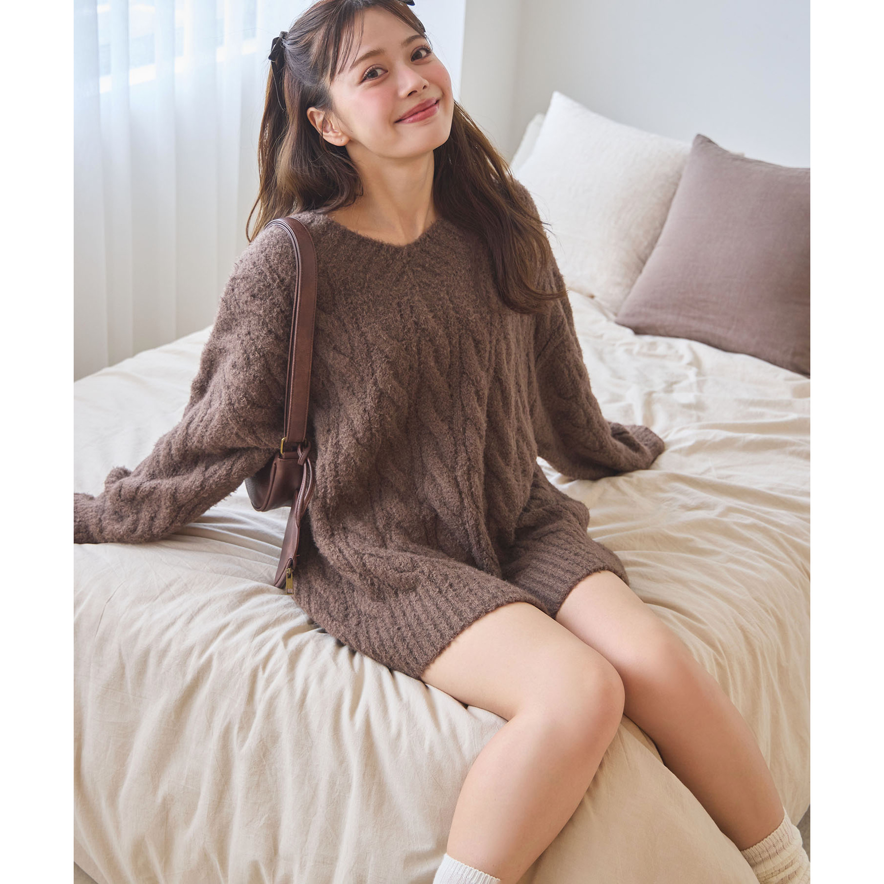 Vネックケーブルニットワンピ | ファッション通販サイト NUGU