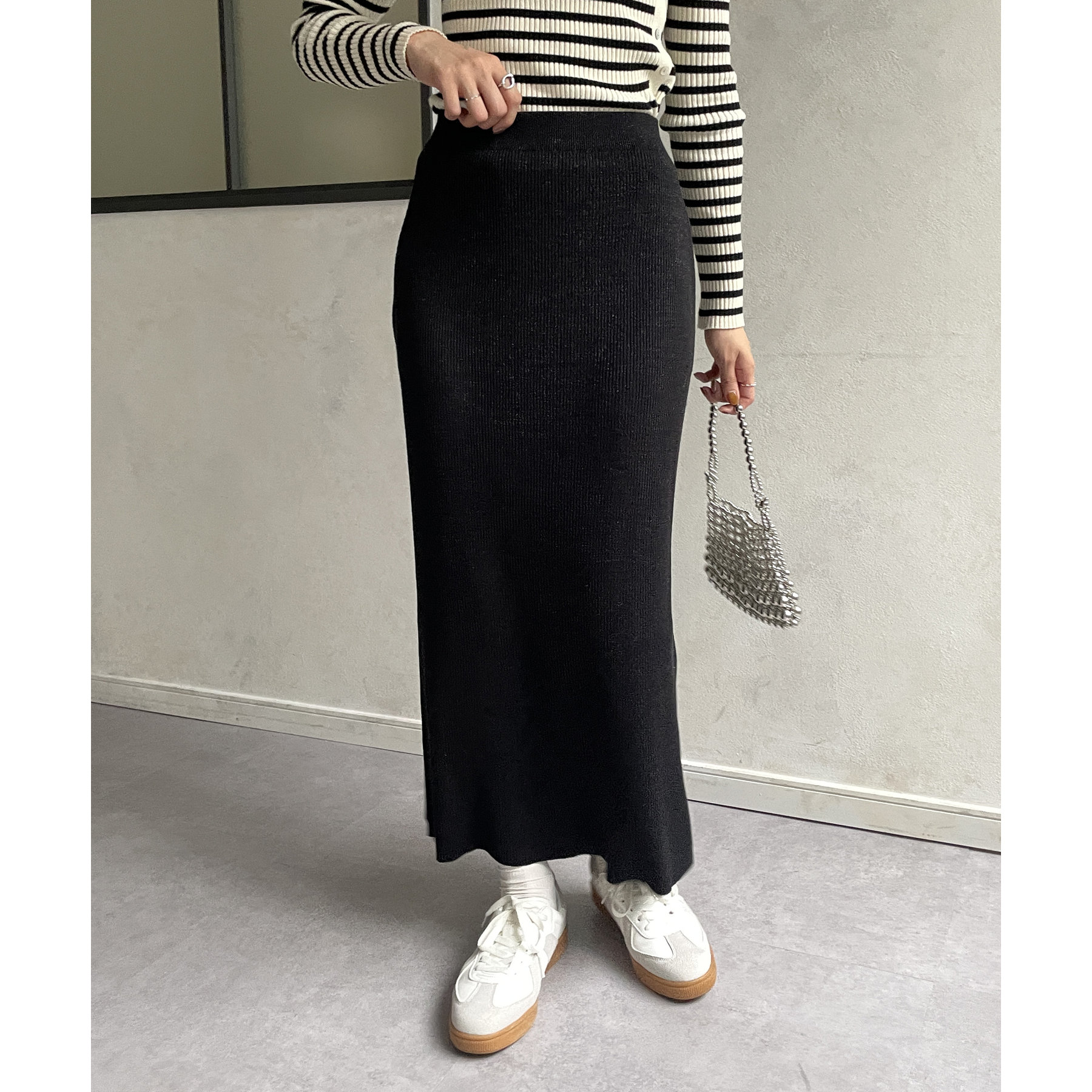 【美品】LOUIS VUITTON リブニットフレアスカート LOUIS VUITTON】ルイヴィトン『ロゴ パイル地 ニットスカート